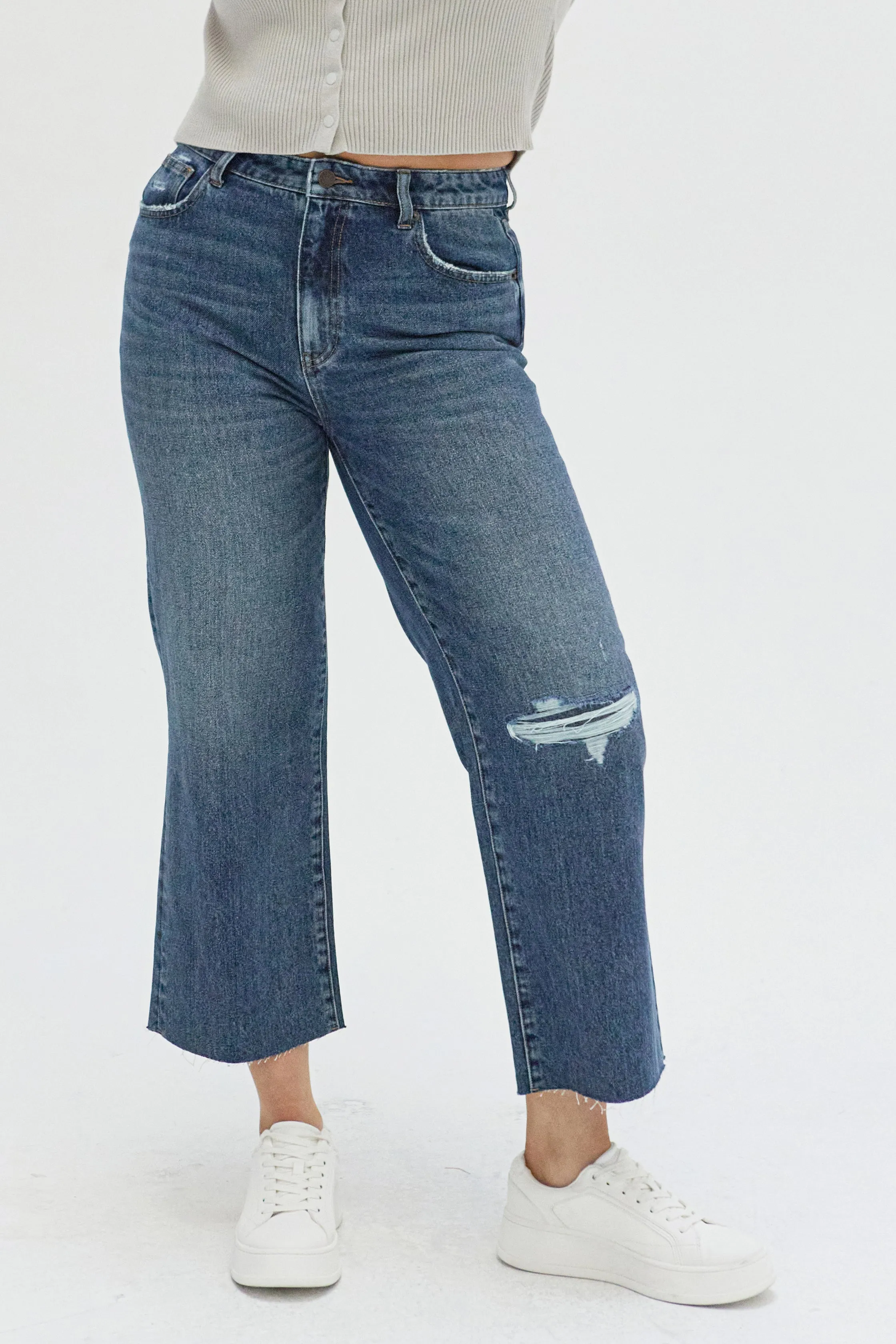 Aberdeen High Rise Wide Leg Crop Medium Indigo Worn