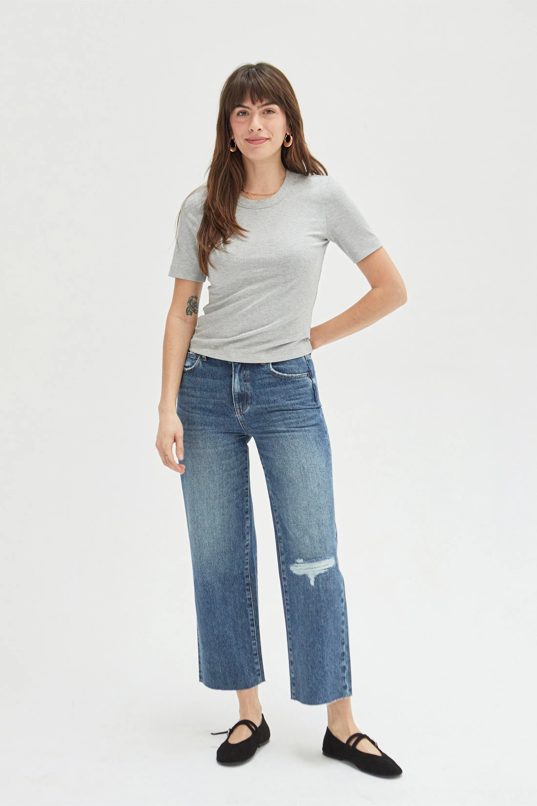 Aberdeen High Rise Wide Leg Crop Medium Indigo Worn