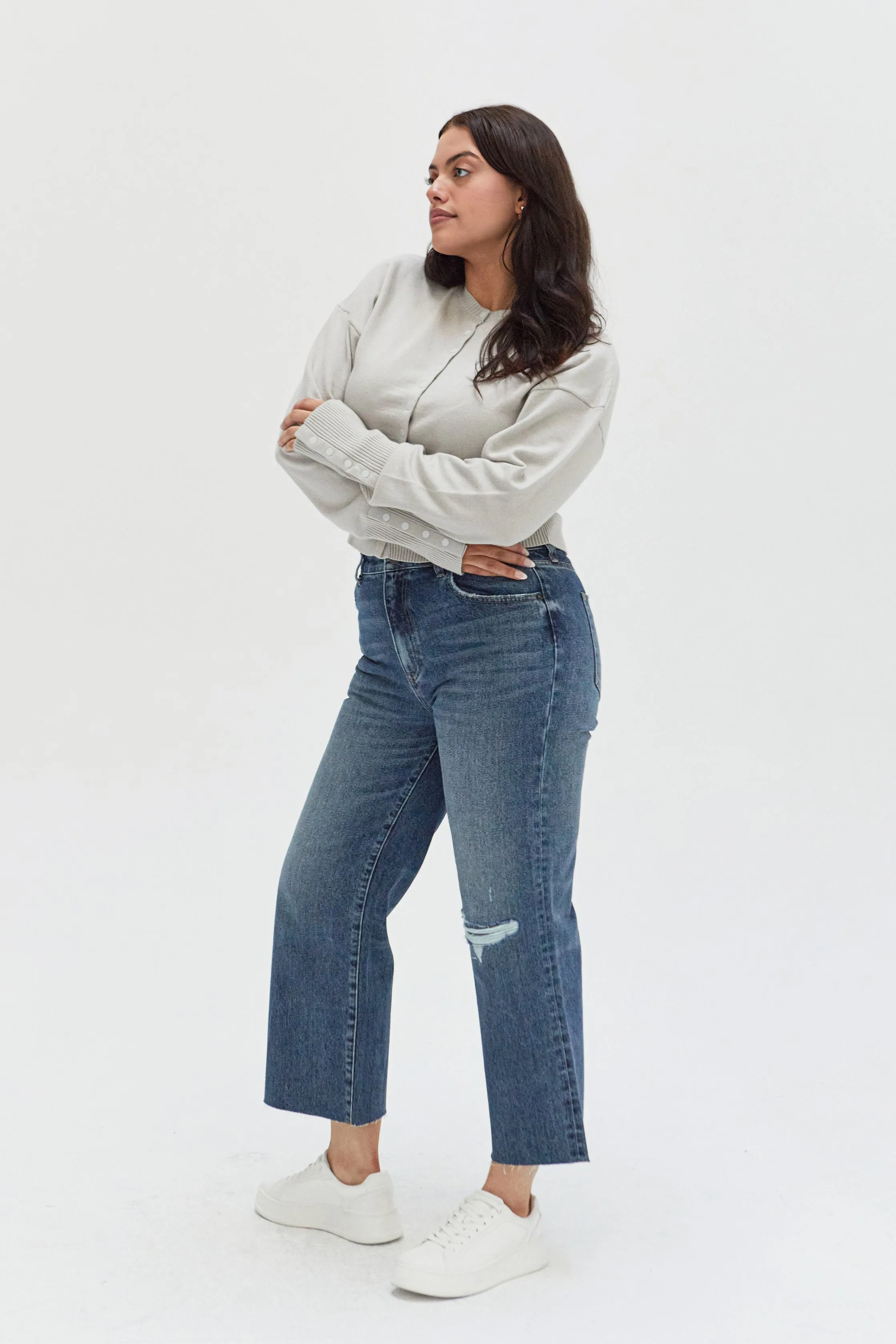 Aberdeen High Rise Wide Leg Crop Medium Indigo Worn