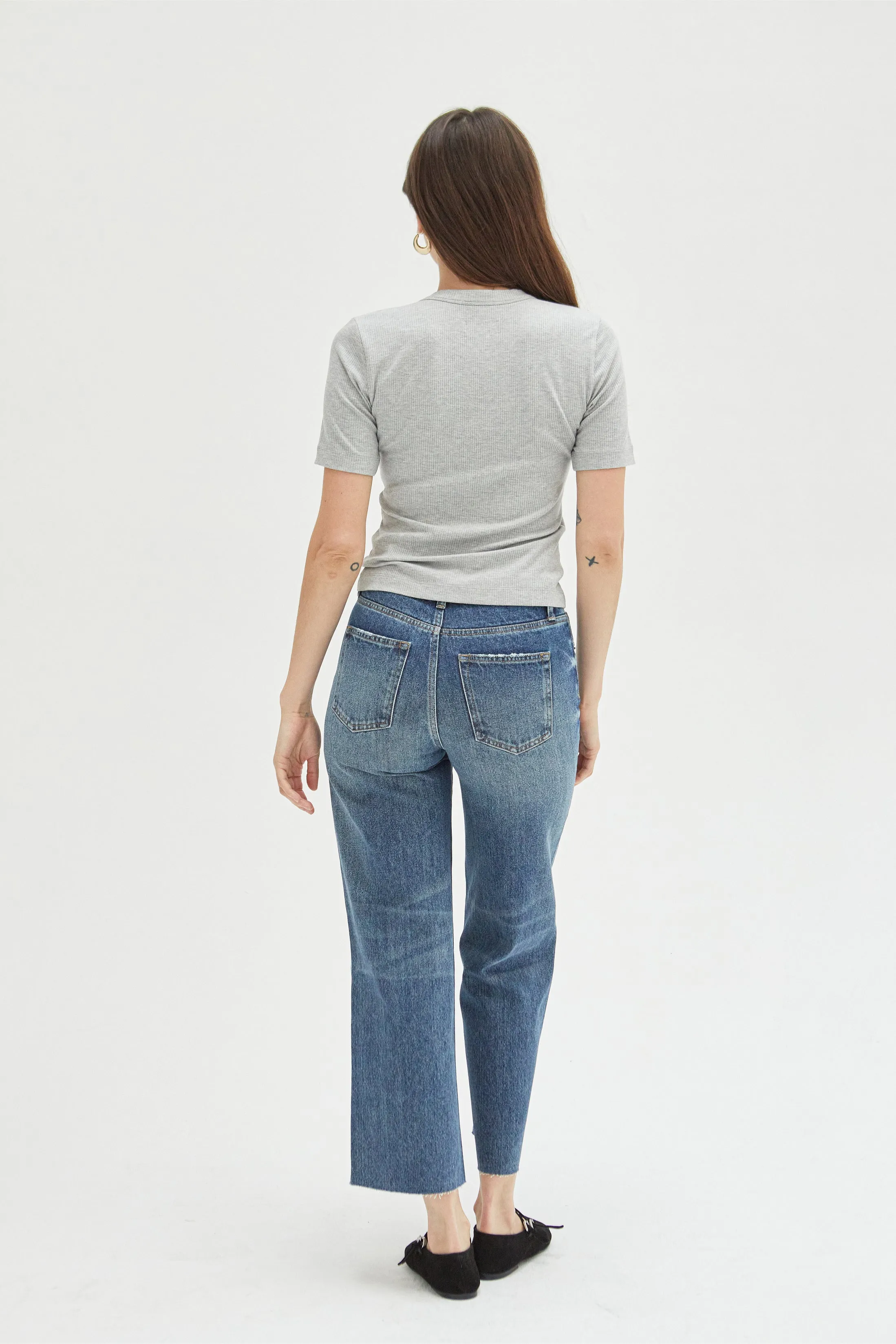 Aberdeen High Rise Wide Leg Crop Medium Indigo Worn