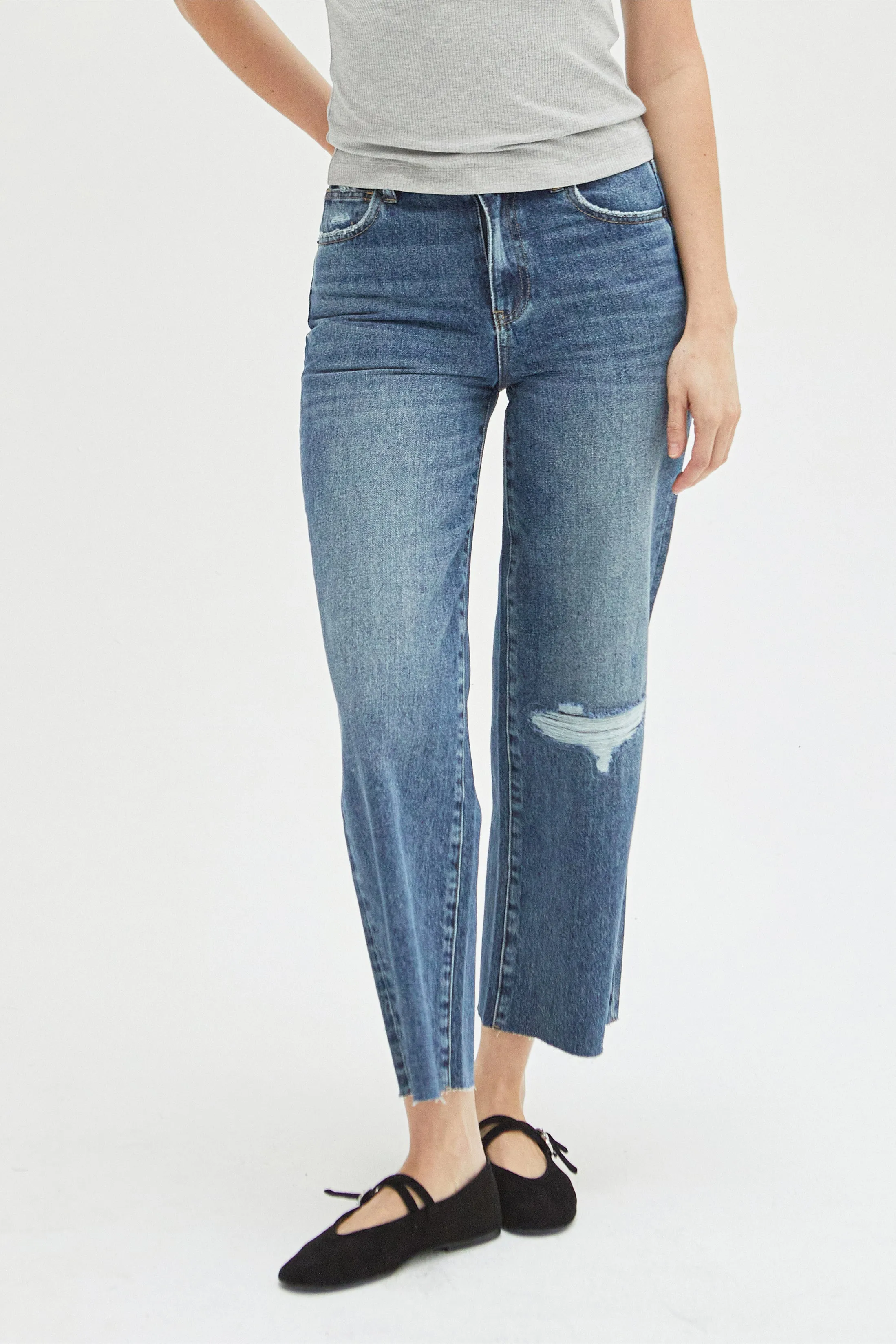 Aberdeen High Rise Wide Leg Crop Medium Indigo Worn