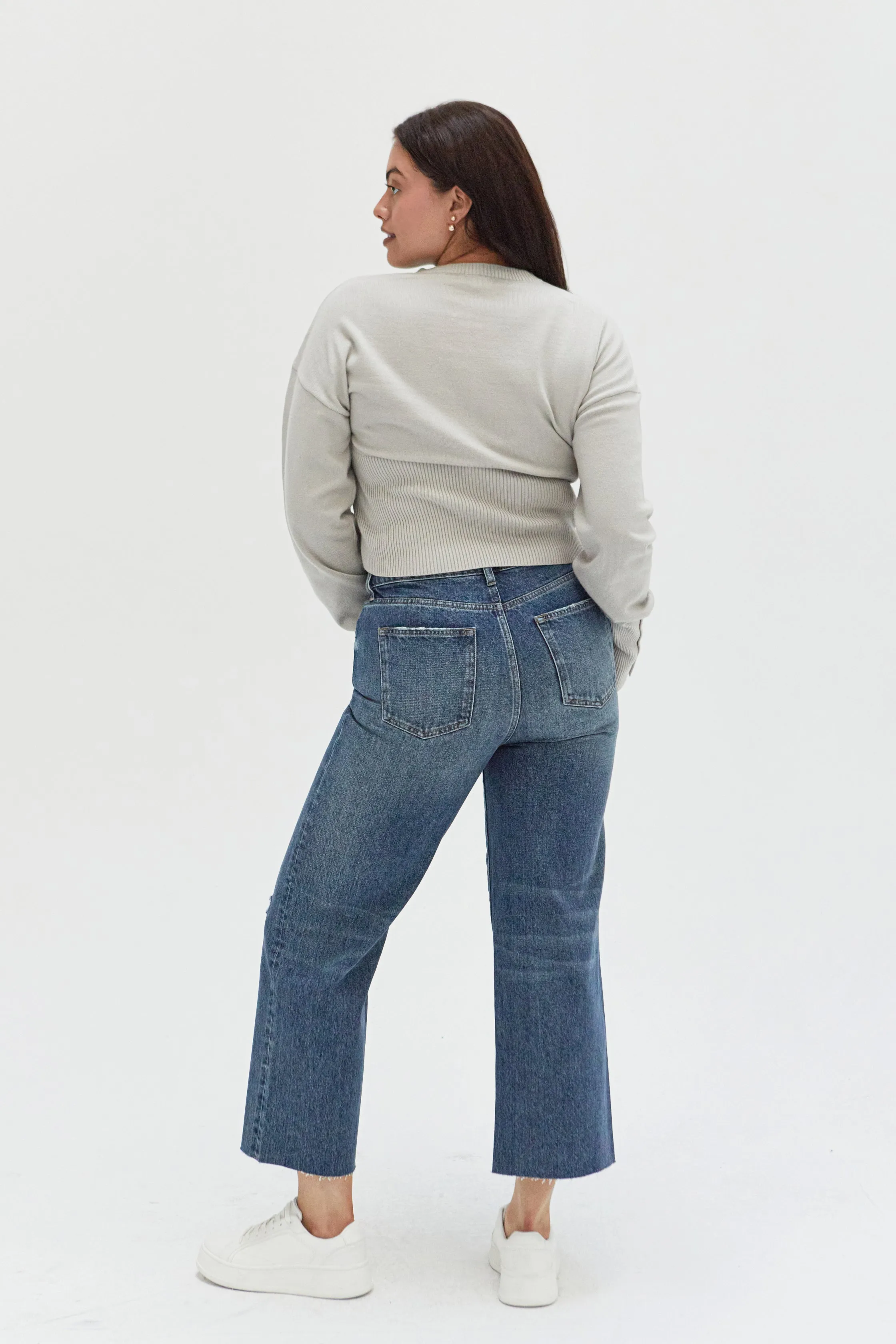 Aberdeen High Rise Wide Leg Crop Medium Indigo Worn