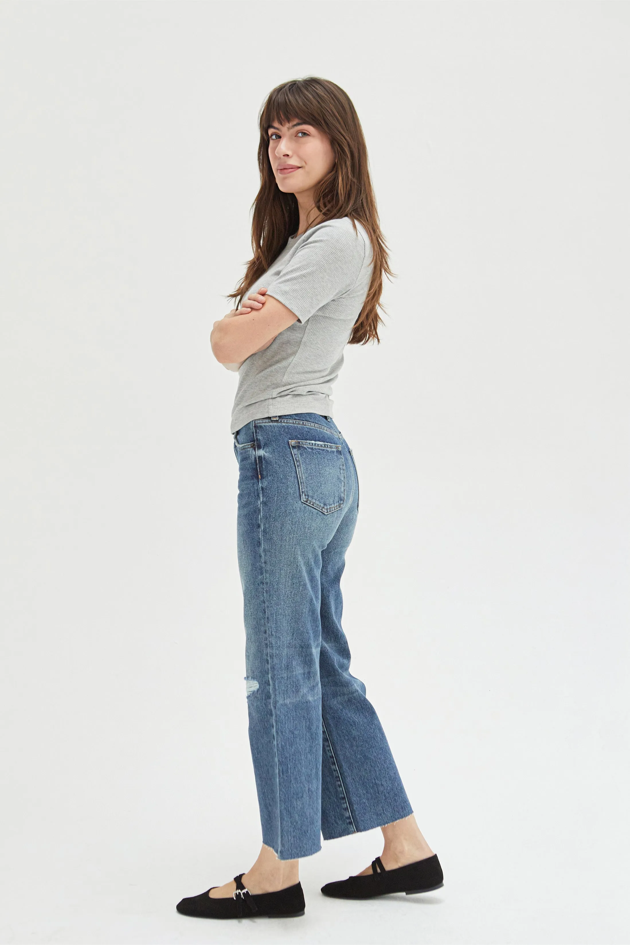 Aberdeen High Rise Wide Leg Crop Medium Indigo Worn