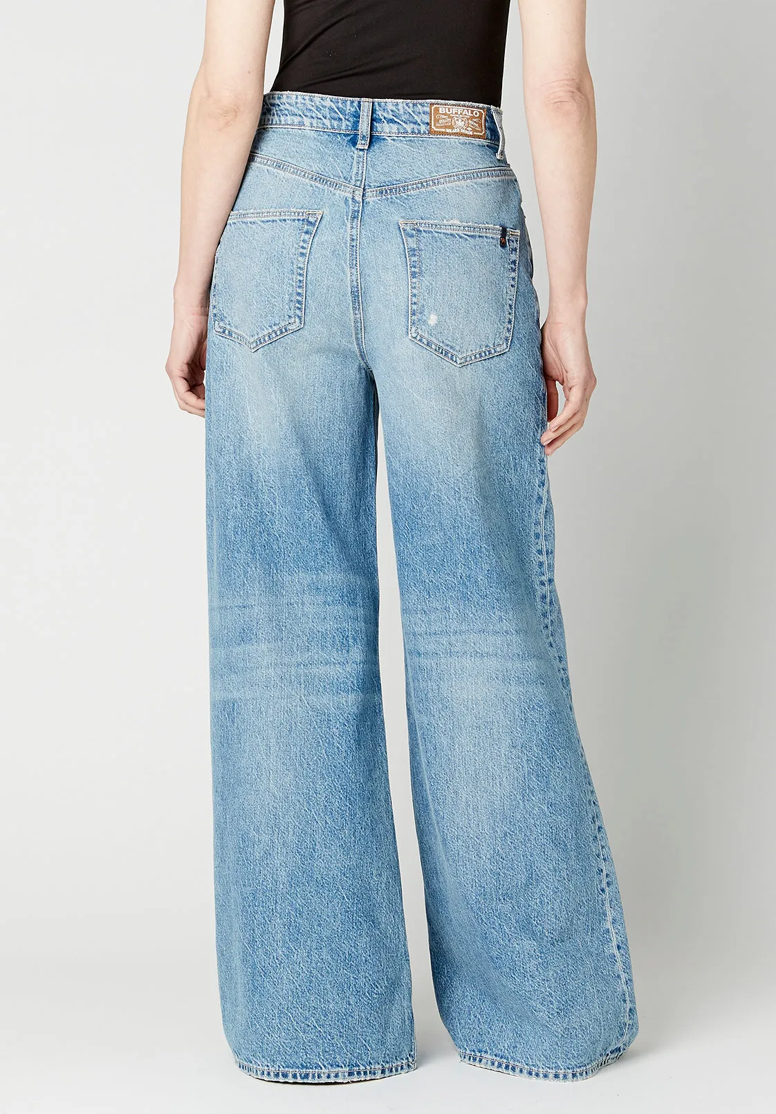 Alice Women's High Rise Super Wide Leg Jeans, Medium Blue - BL15823