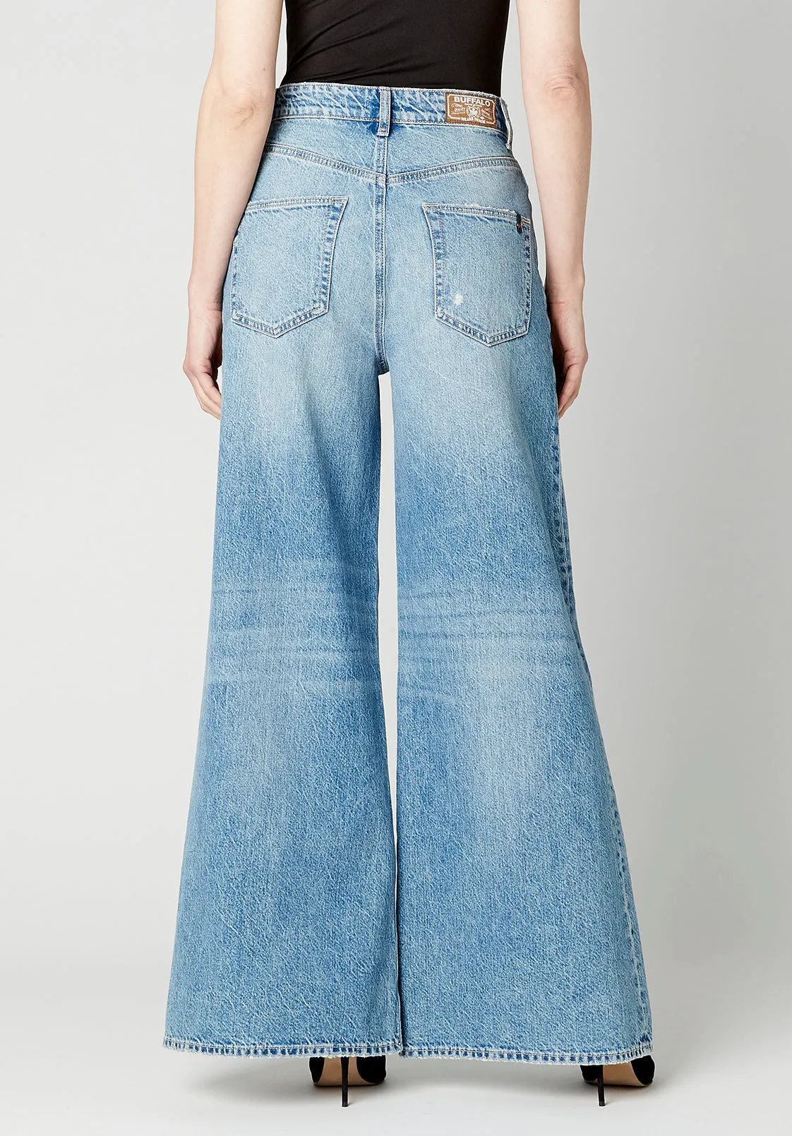 Alice Women's High Rise Super Wide Leg Jeans, Medium Blue - BL15823