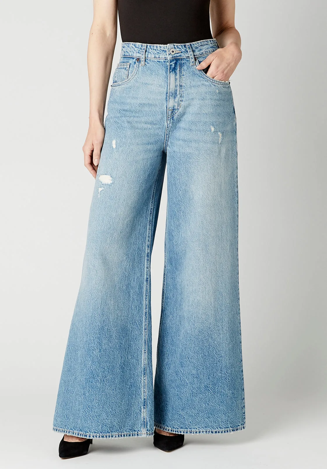 Alice Women's High Rise Super Wide Leg Jeans, Medium Blue - BL15823