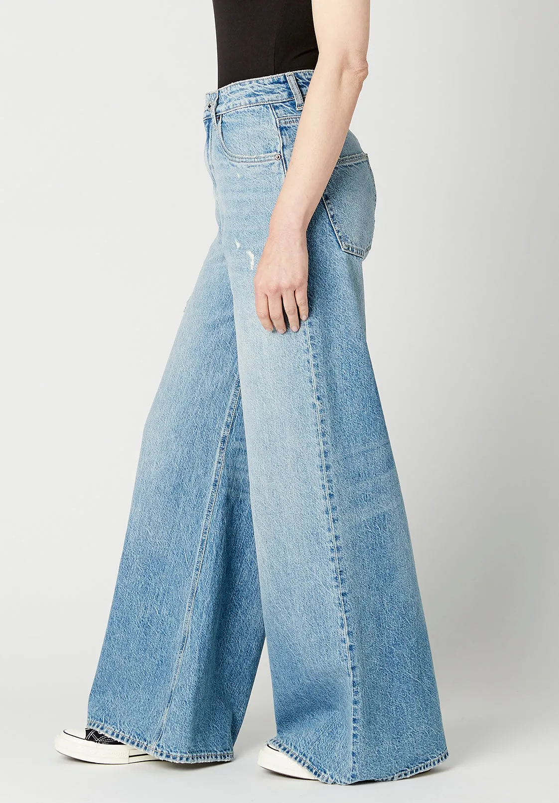 Alice Women's High Rise Super Wide Leg Jeans, Medium Blue - BL15823