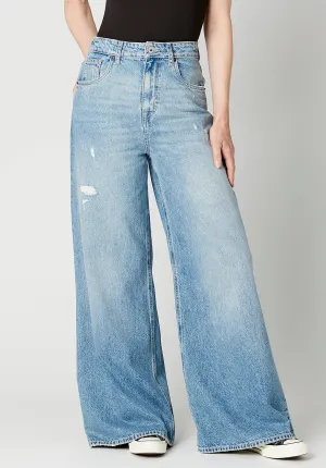 Alice Women's High Rise Super Wide Leg Jeans, Medium Blue - BL15823