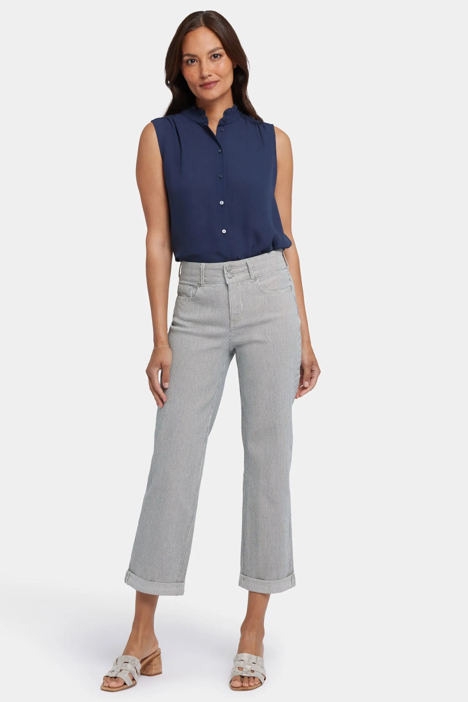 Bailey Relaxed Straight Crop Jeans - Luarca Stripe