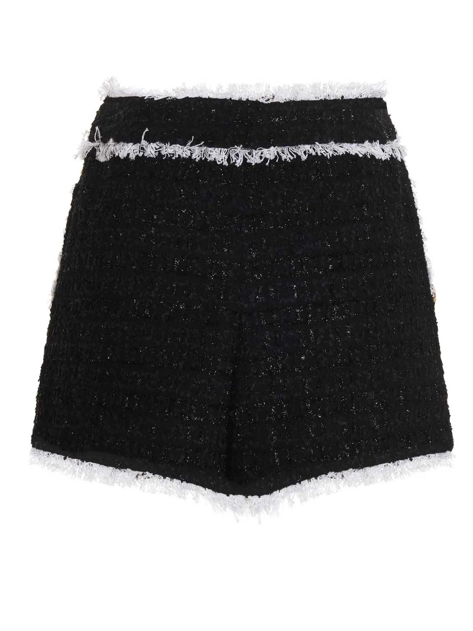 Balmain Tweed Botton-Detailed High Waist Shorts
