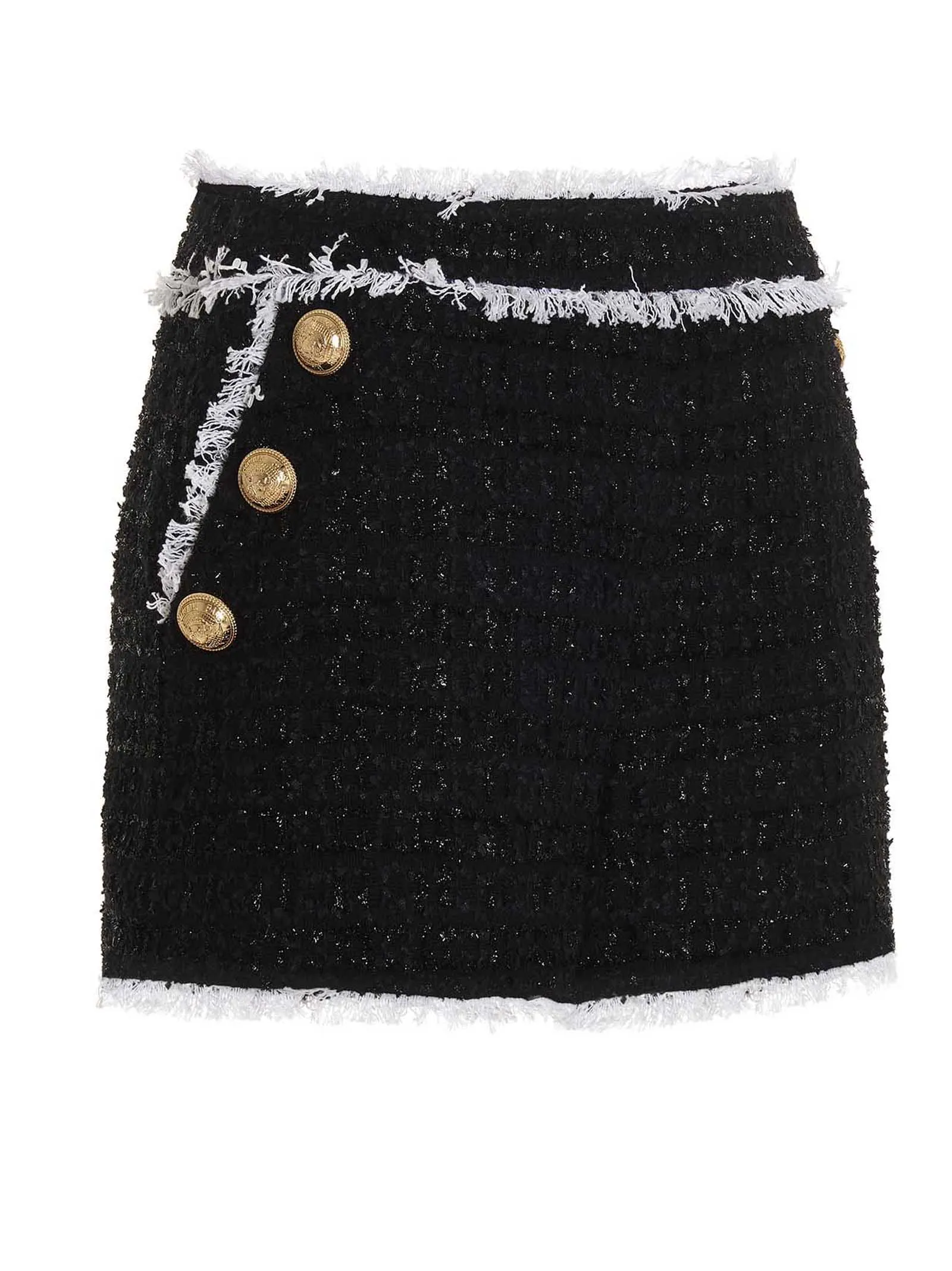 Balmain Tweed Botton-Detailed High Waist Shorts