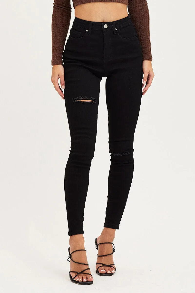 Black Skinny Denim Jeans High Rise