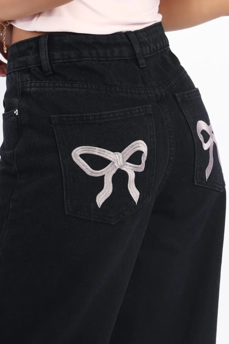 Black Wide Leg Jeans Mid Rise