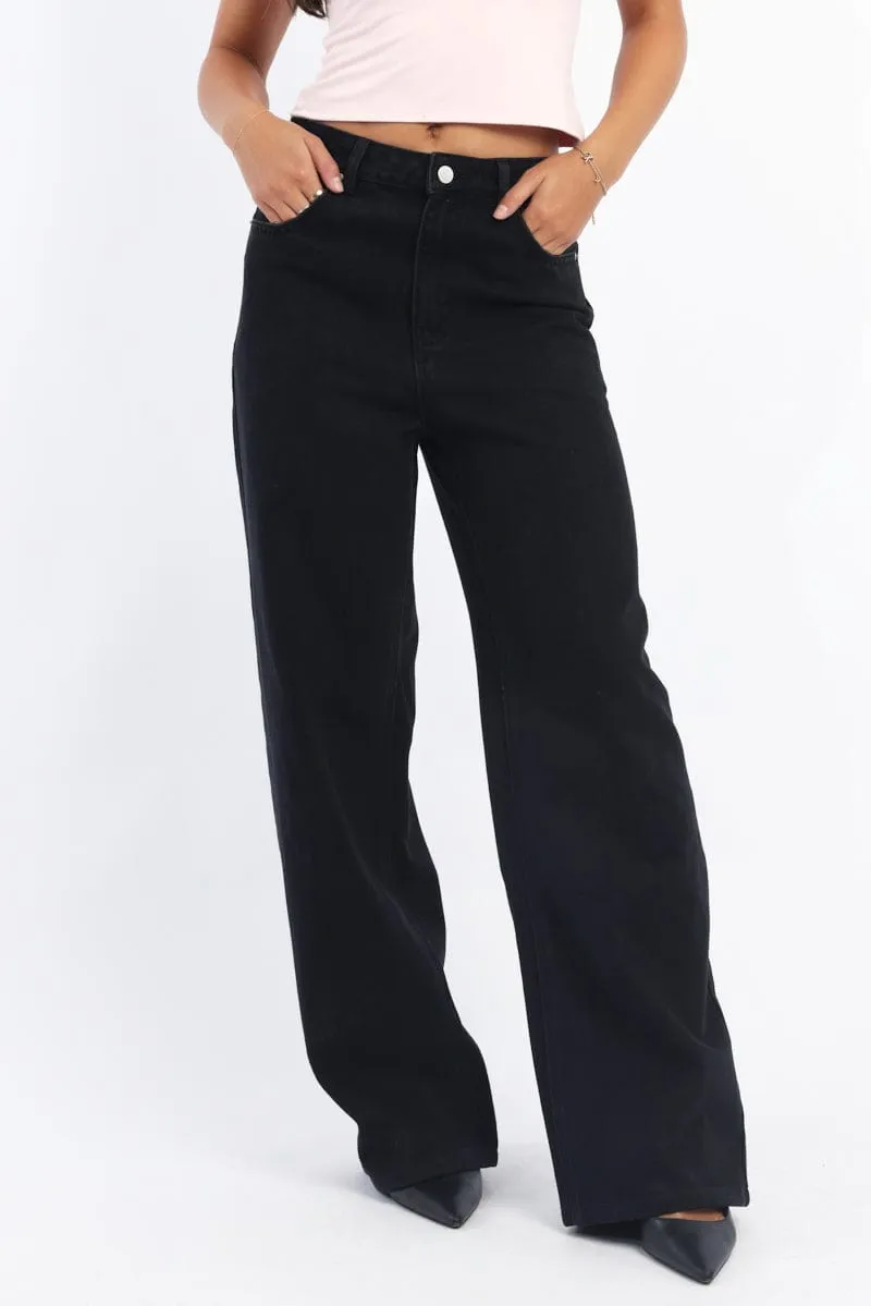 Black Wide Leg Jeans Mid Rise