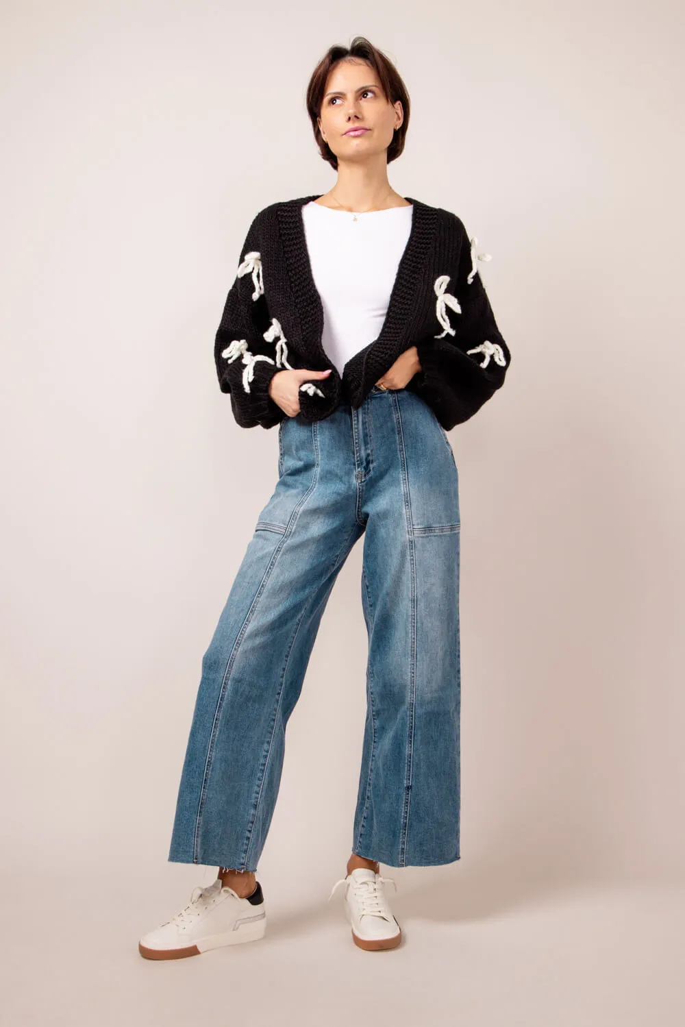 Braided Waist Wide Leg Jeans for Women | MAP2804-LTDENIM