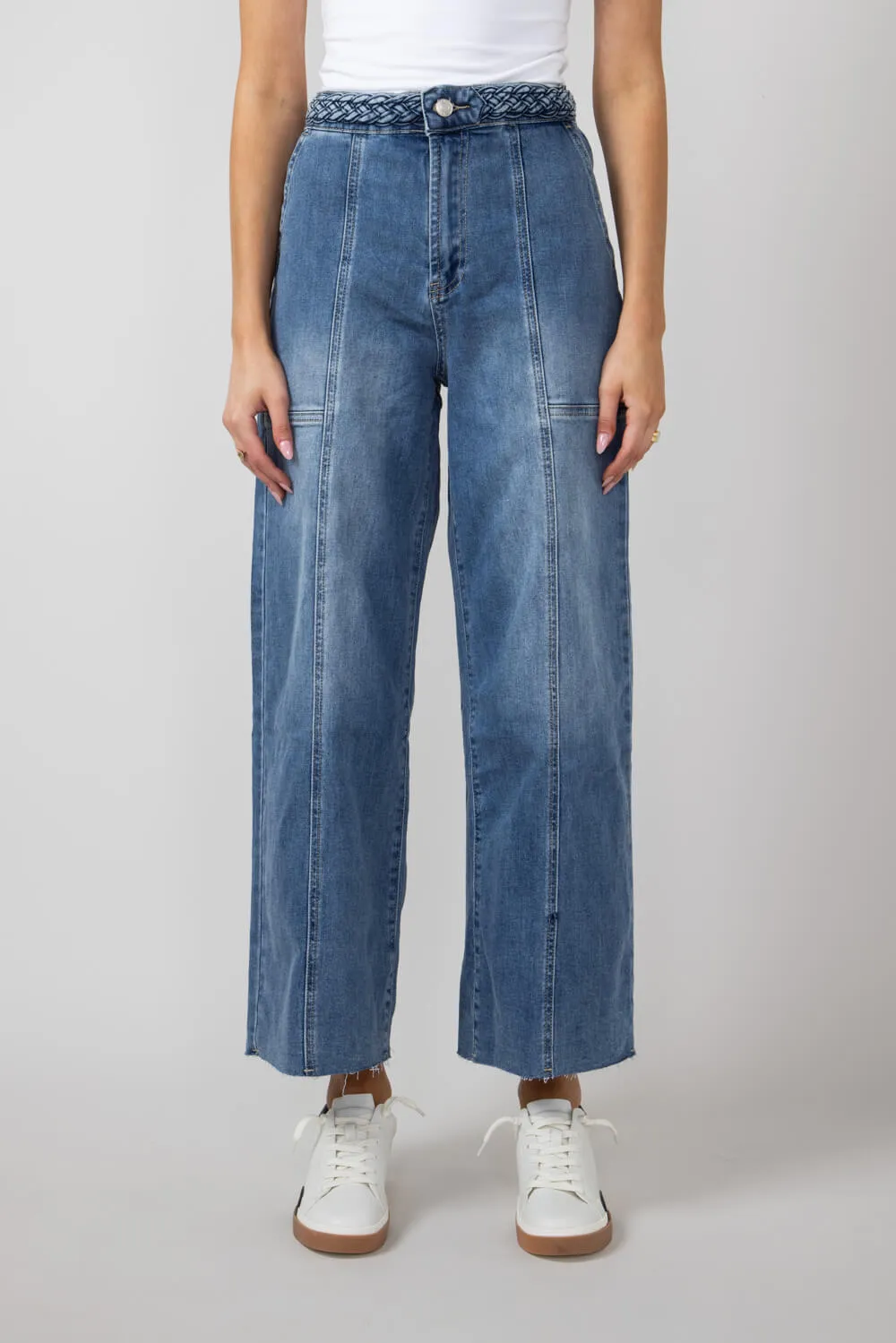 Braided Waist Wide Leg Jeans for Women | MAP2804-LTDENIM