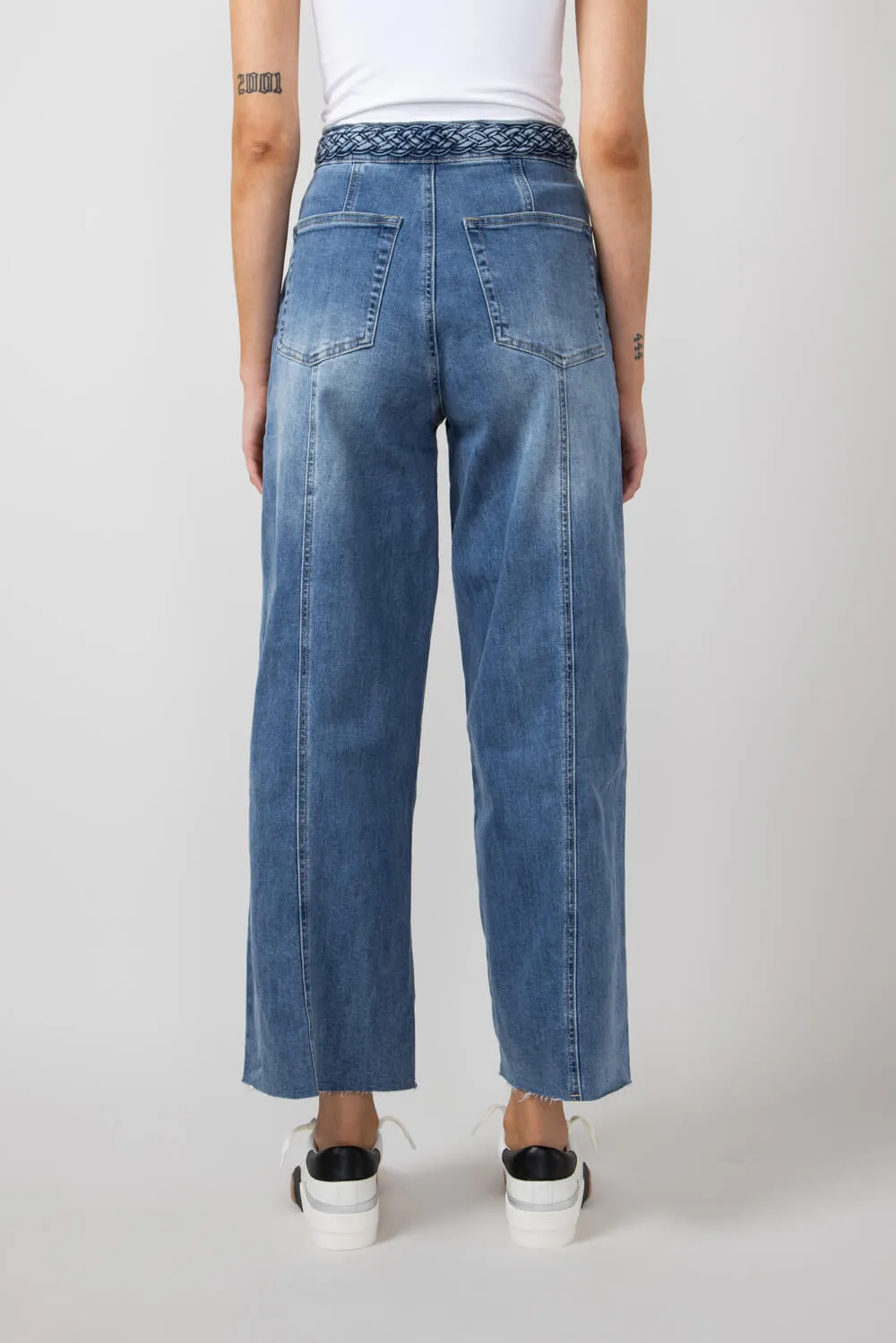 Braided Waist Wide Leg Jeans for Women | MAP2804-LTDENIM