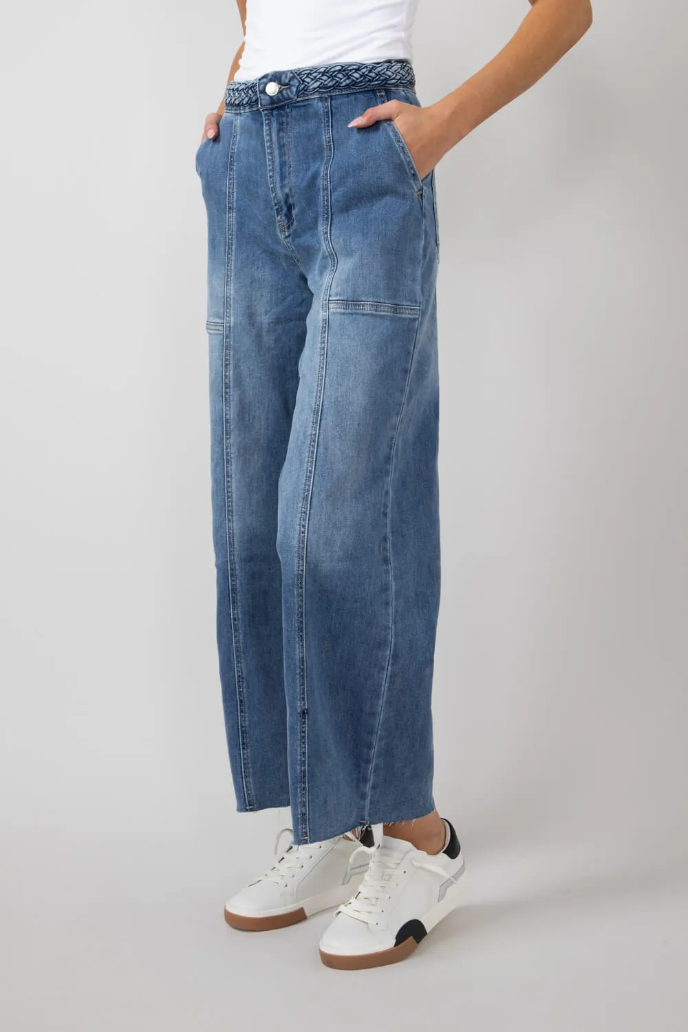 Braided Waist Wide Leg Jeans for Women | MAP2804-LTDENIM
