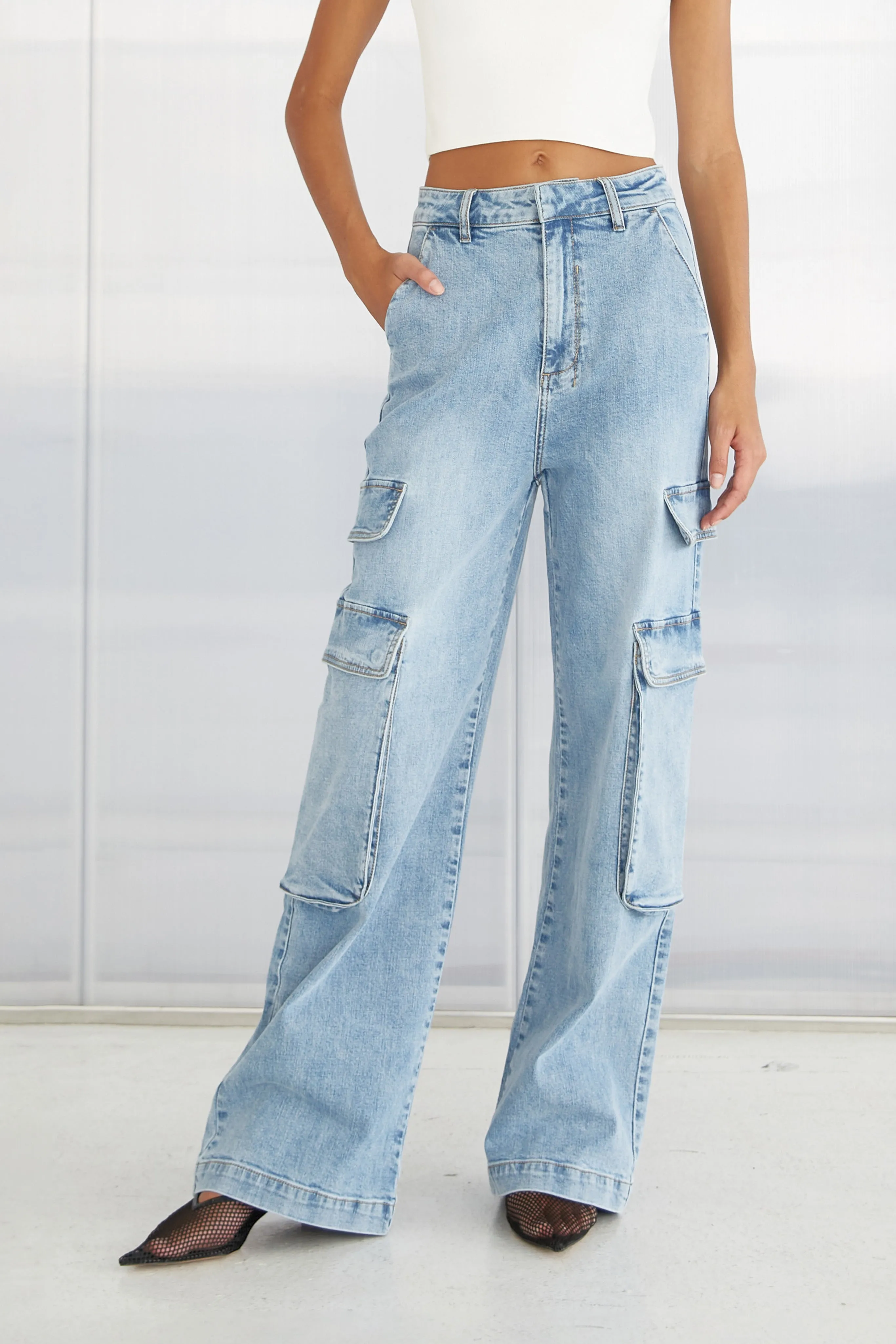 Cargo Straight Leg Denim Pants