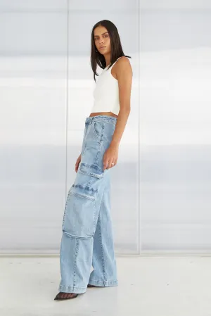 Cargo Straight Leg Denim Pants