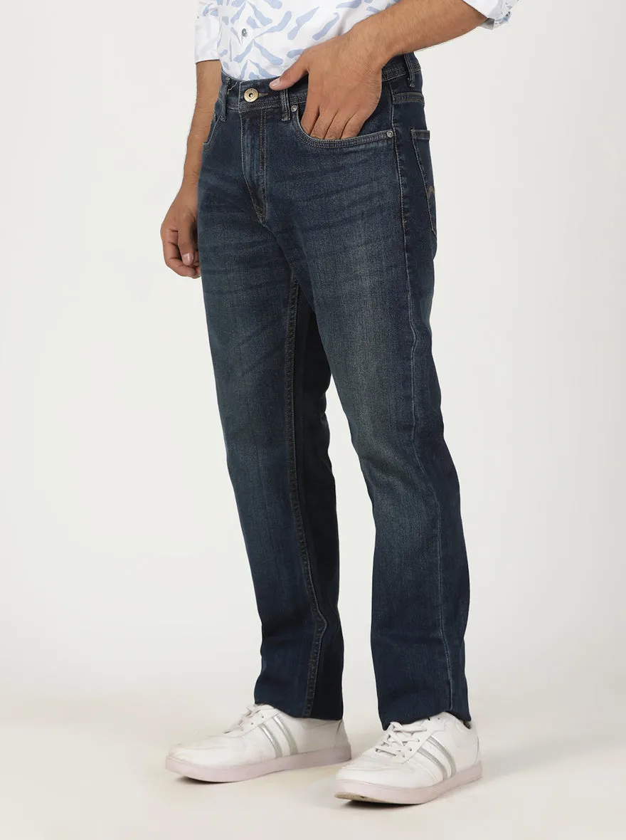 Dark Blue Washed Straight Fit Jeans | Greenfibre