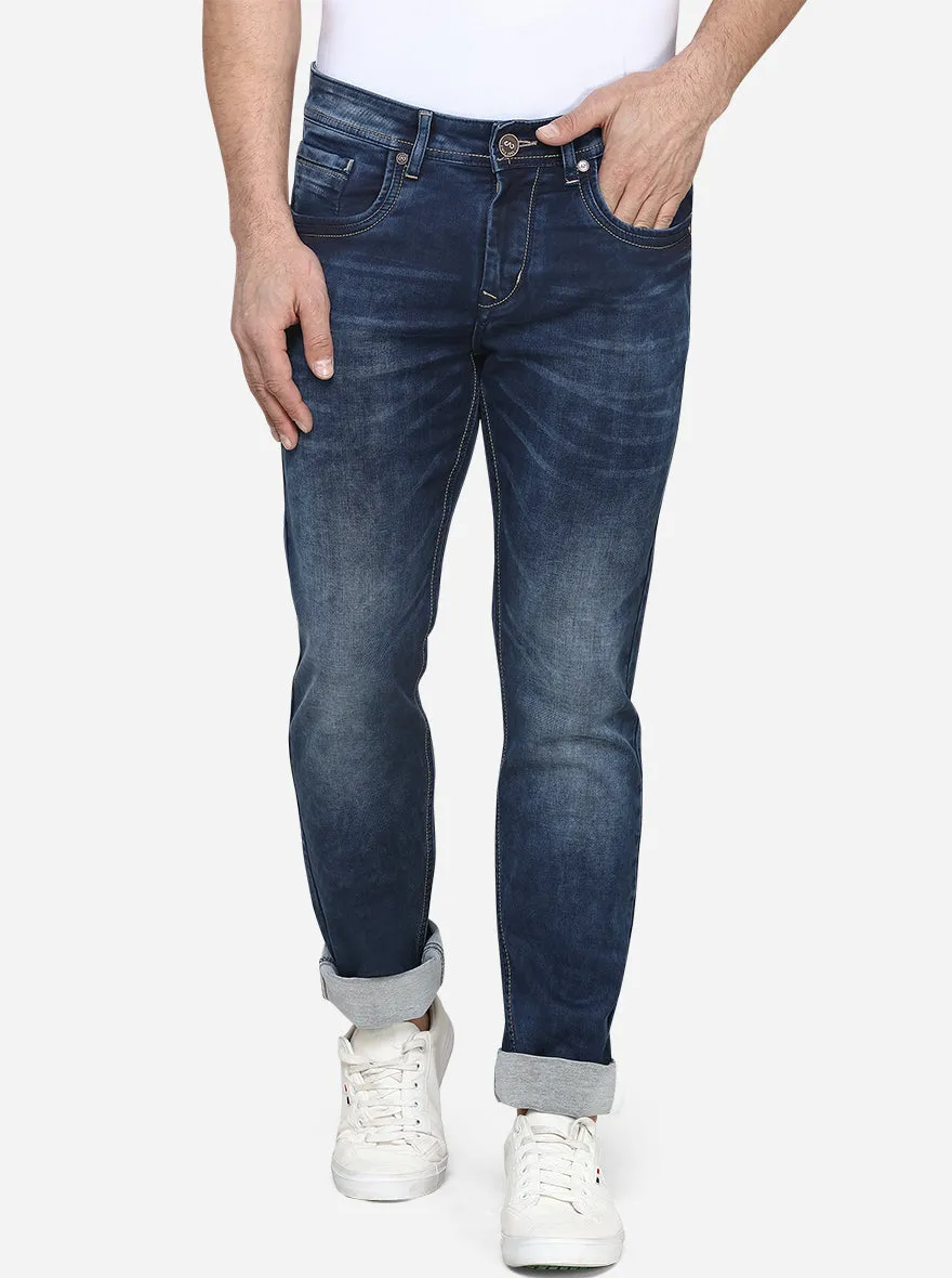 Dark Blue Washed Straight Fit Jeans | JadeBlue