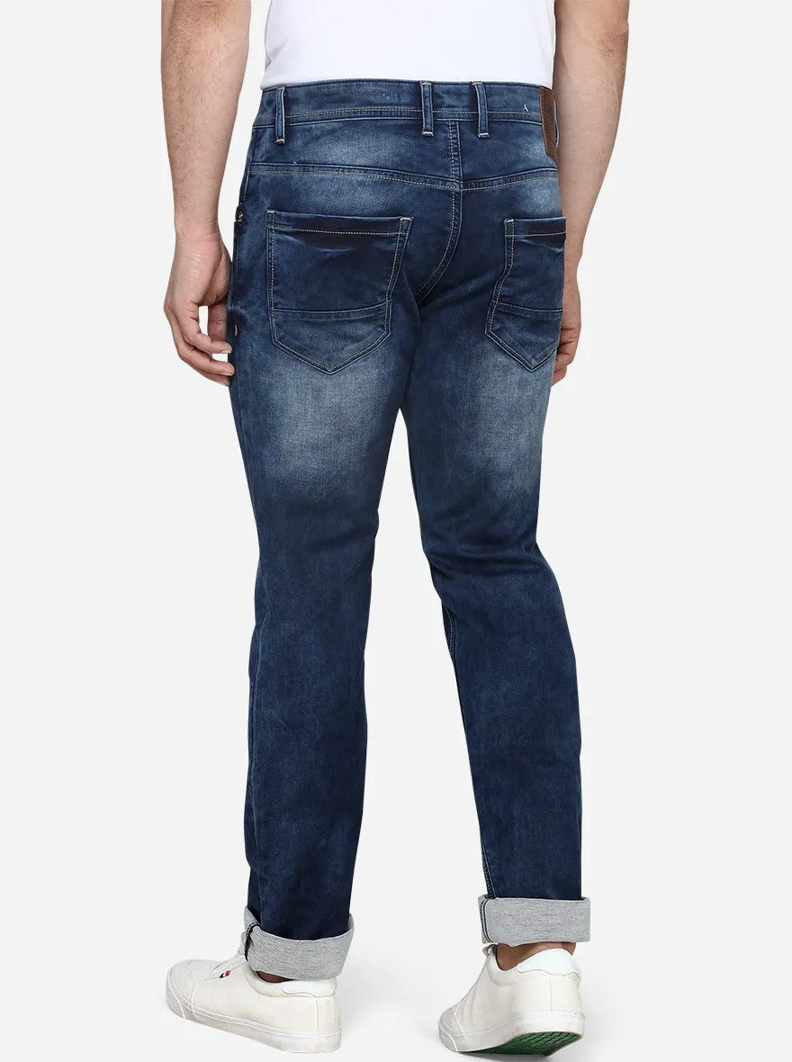 Dark Blue Washed Straight Fit Jeans | JadeBlue
