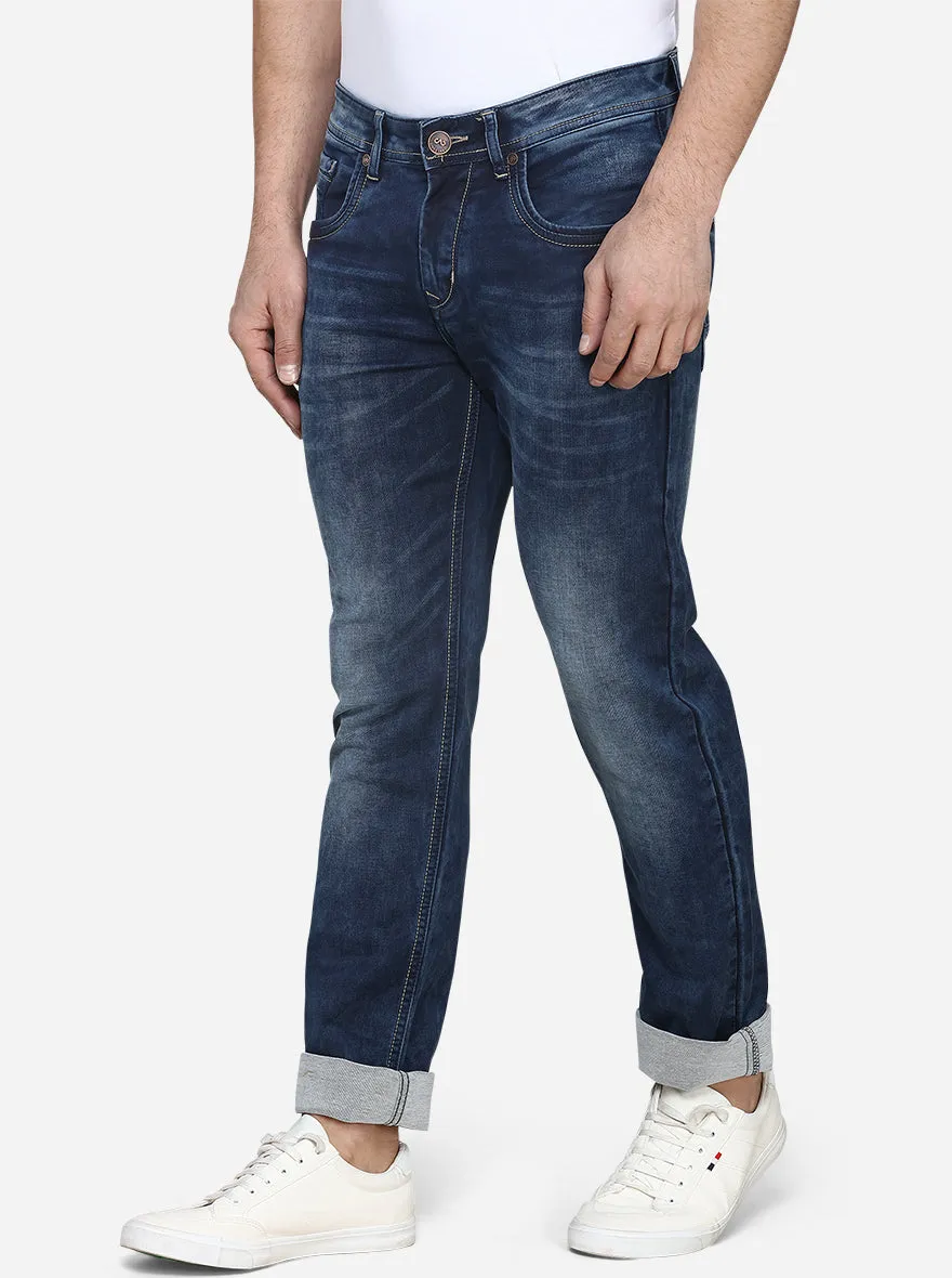 Dark Blue Washed Straight Fit Jeans | JadeBlue
