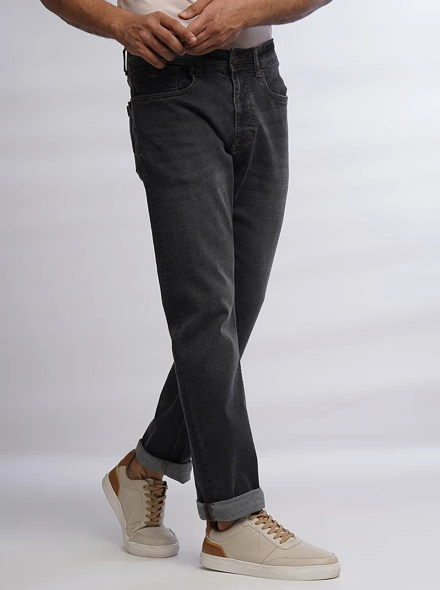 Dark Grey Washed Straight Fit Jeans | Greenfibre