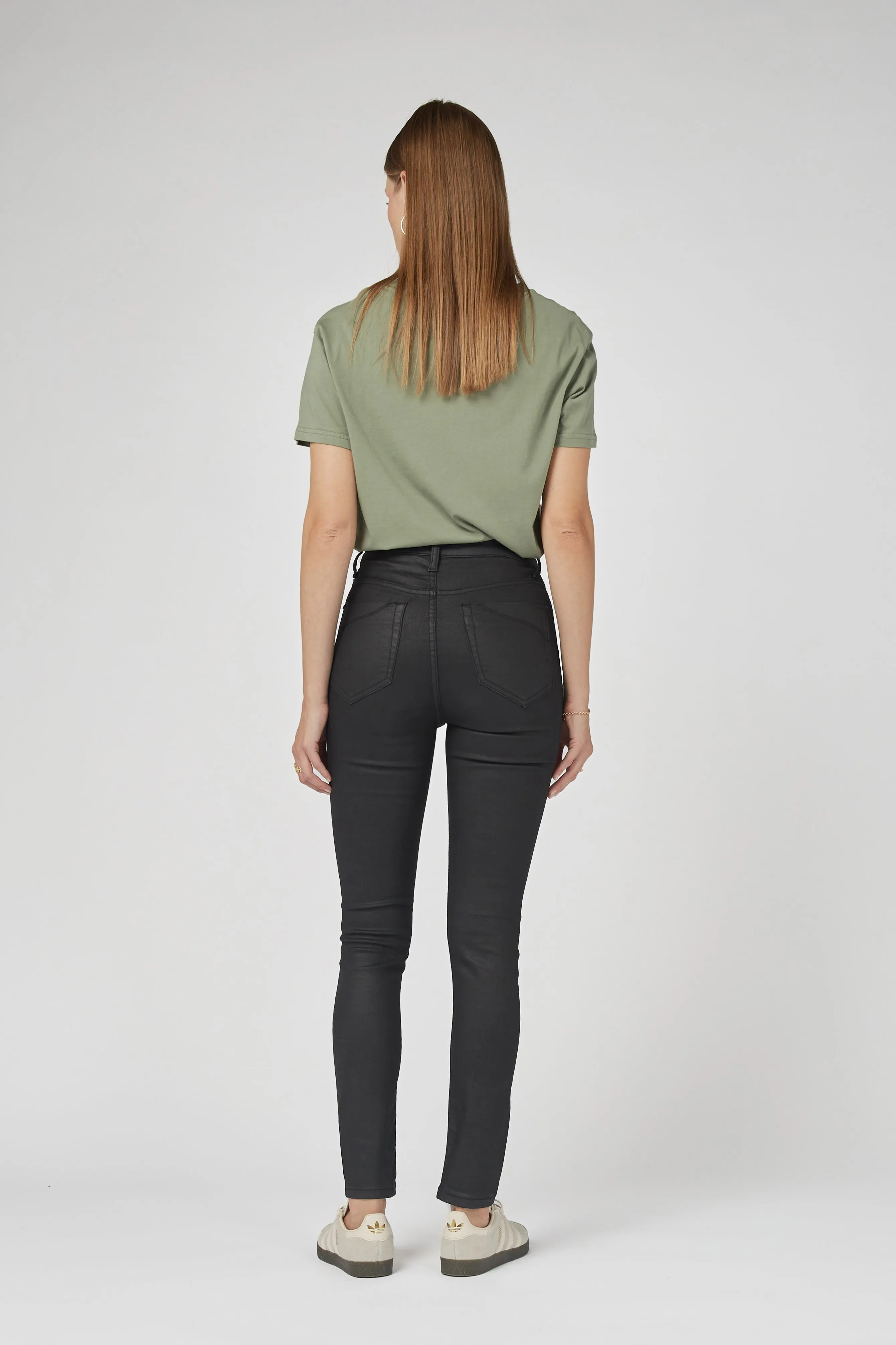 DCD High Waisted Coated Denim Black Jeans
