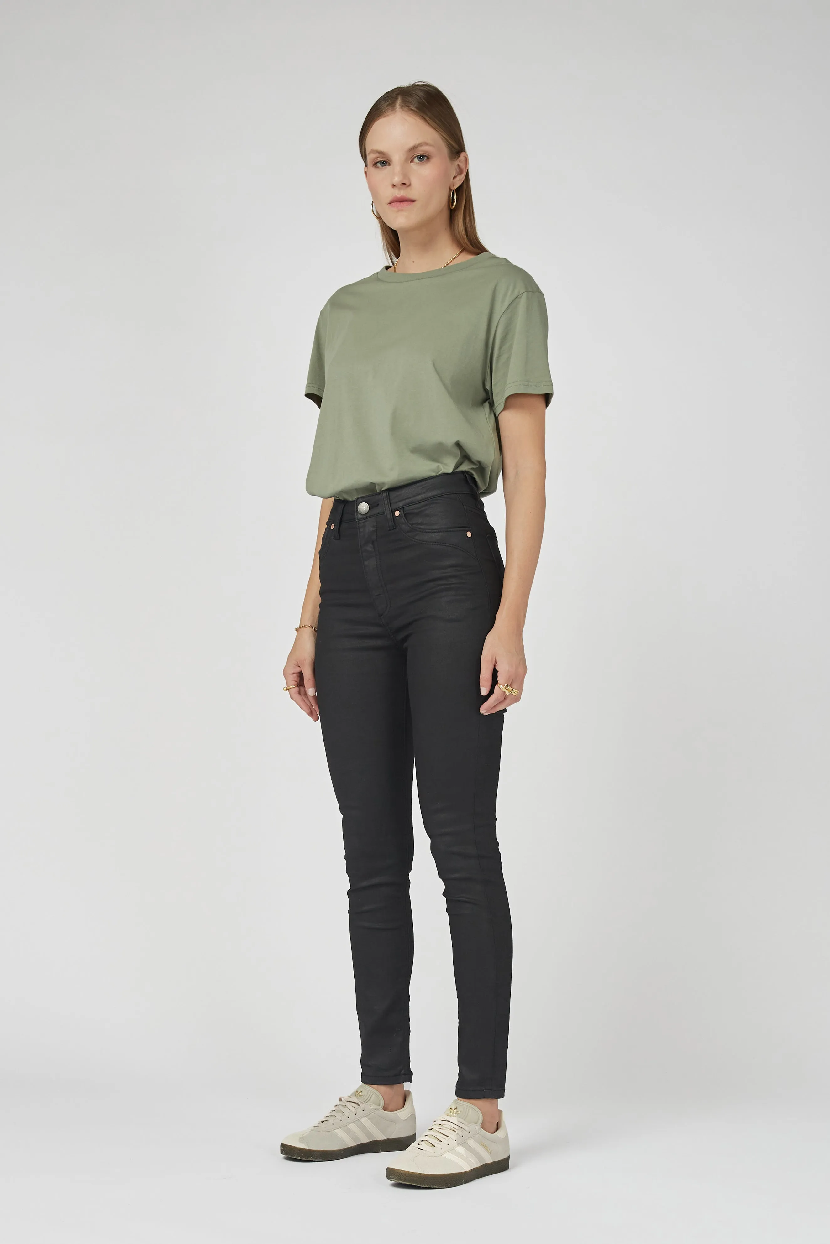 DCD High Waisted Coated Denim Black Jeans