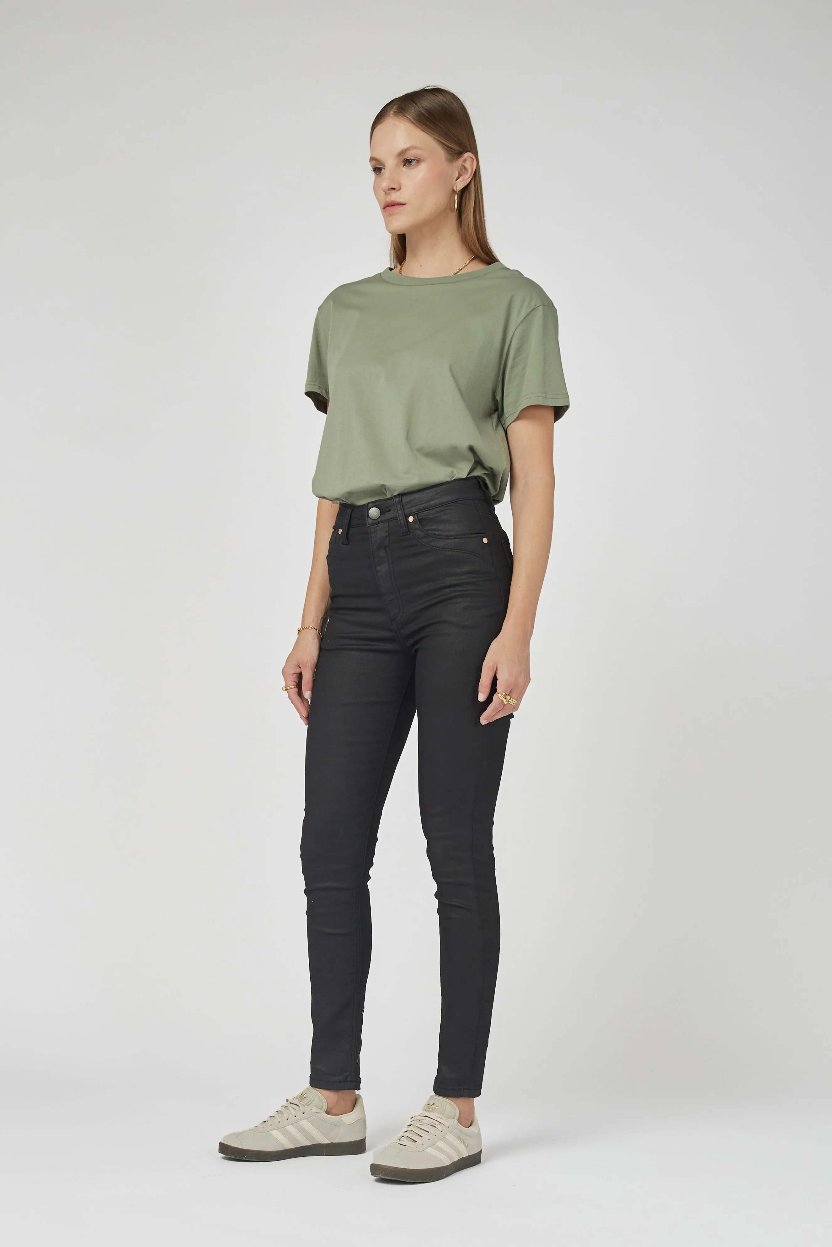 DCD High Waisted Coated Denim Black Jeans
