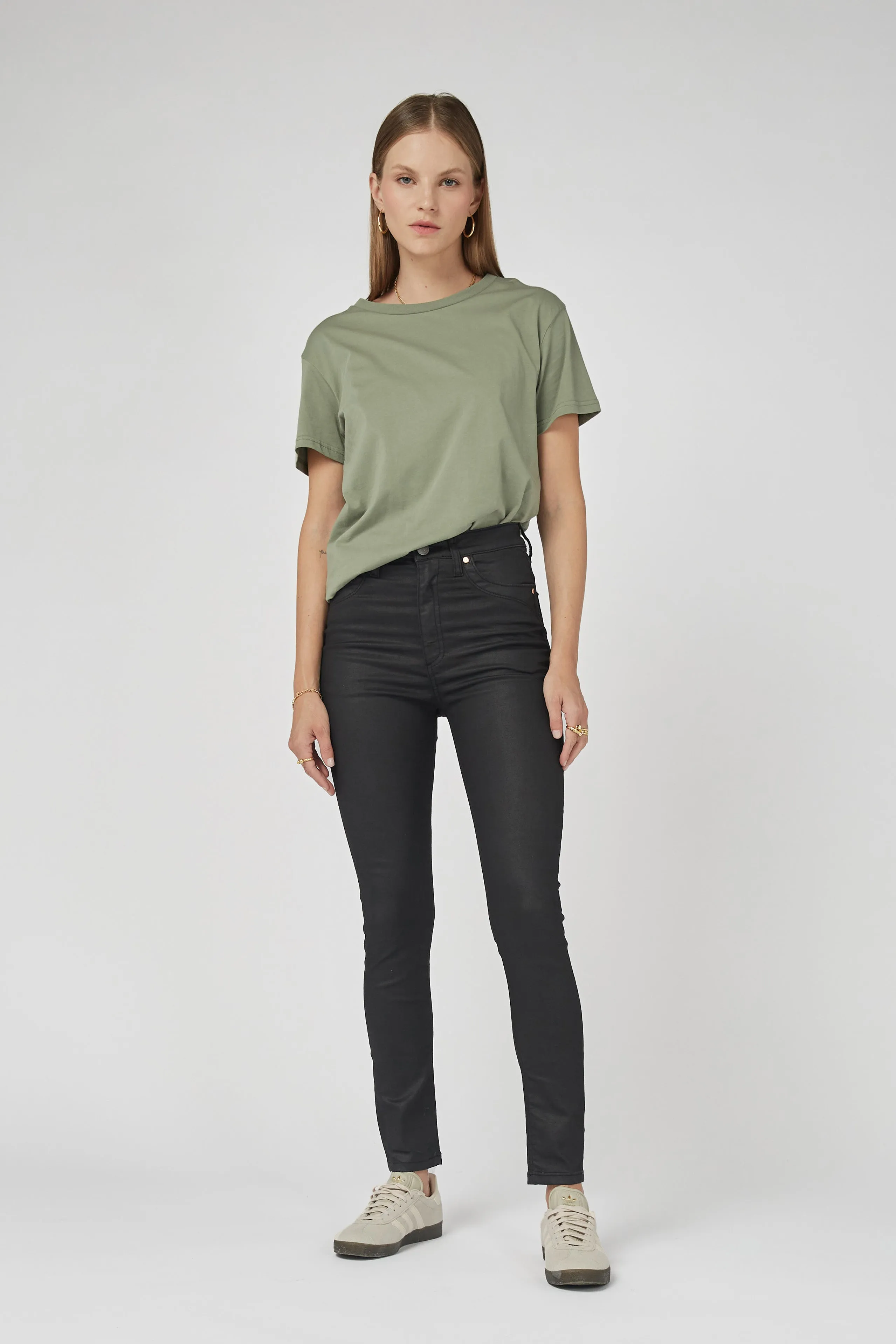 DCD High Waisted Coated Denim Black Jeans