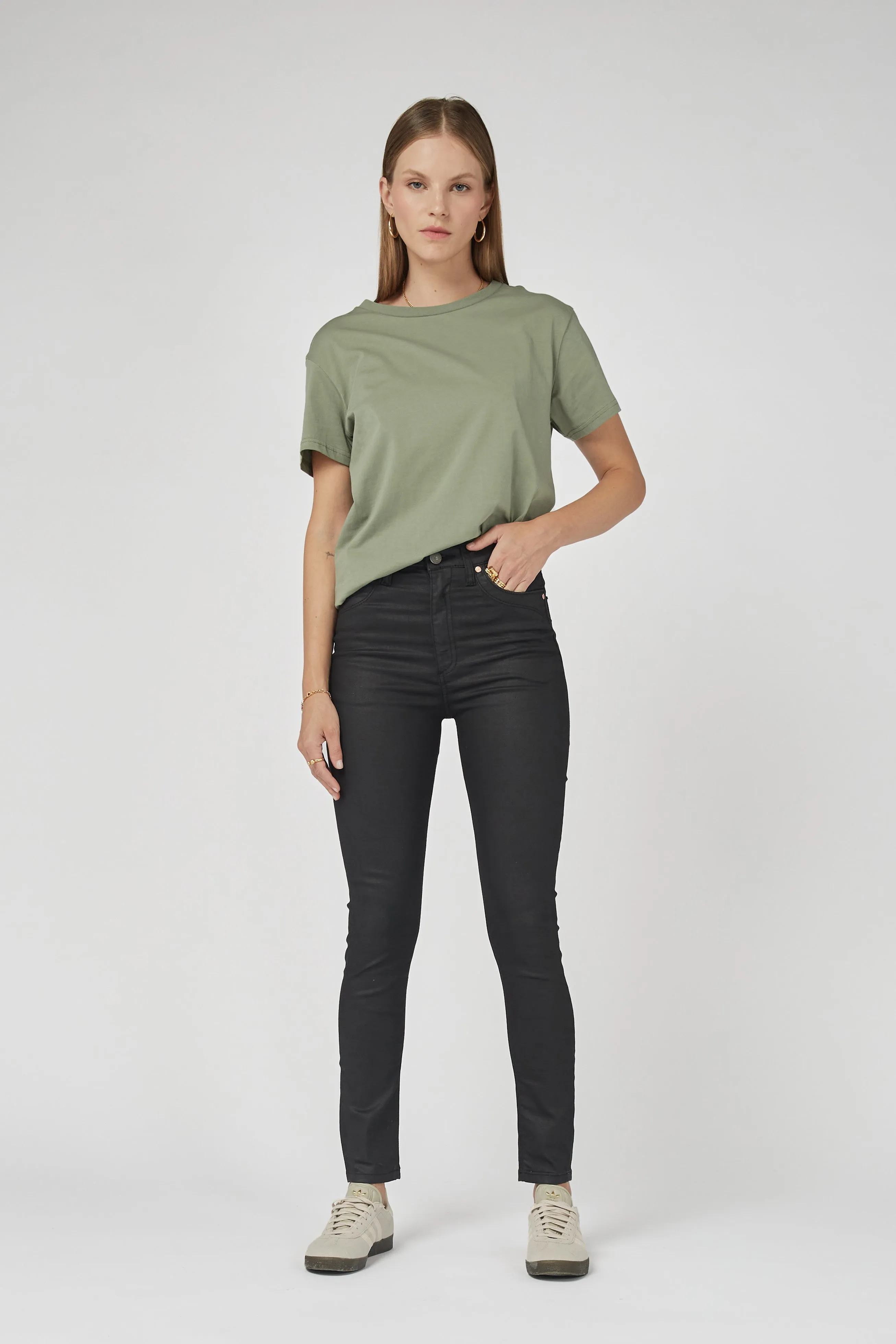 DCD High Waisted Coated Denim Black Jeans