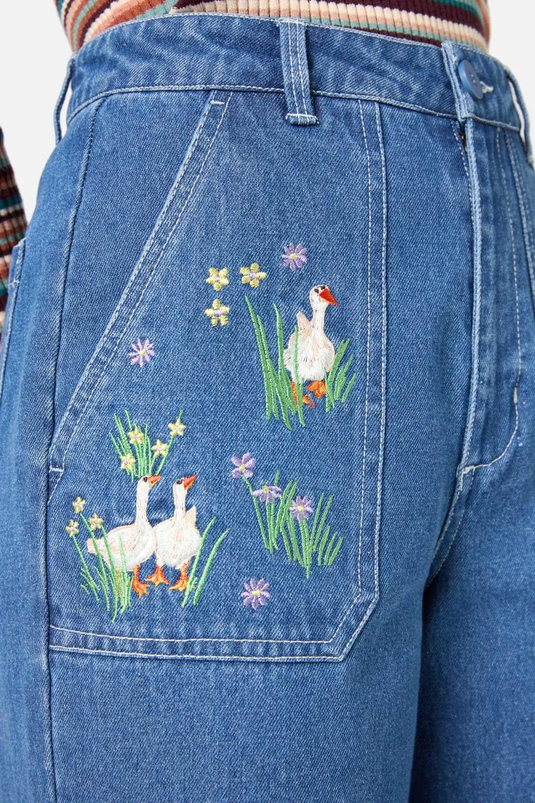 Goose Embroidered Denim Jean