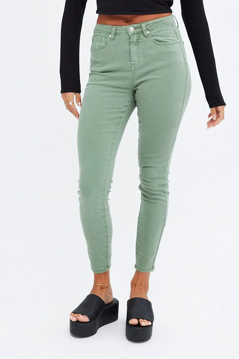 Green Skinny Denim Jeans Mid rise
