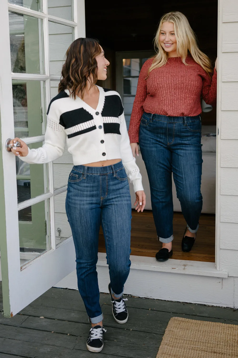 Hailey High Rise Pull On Double Cuffed Slim Jeans