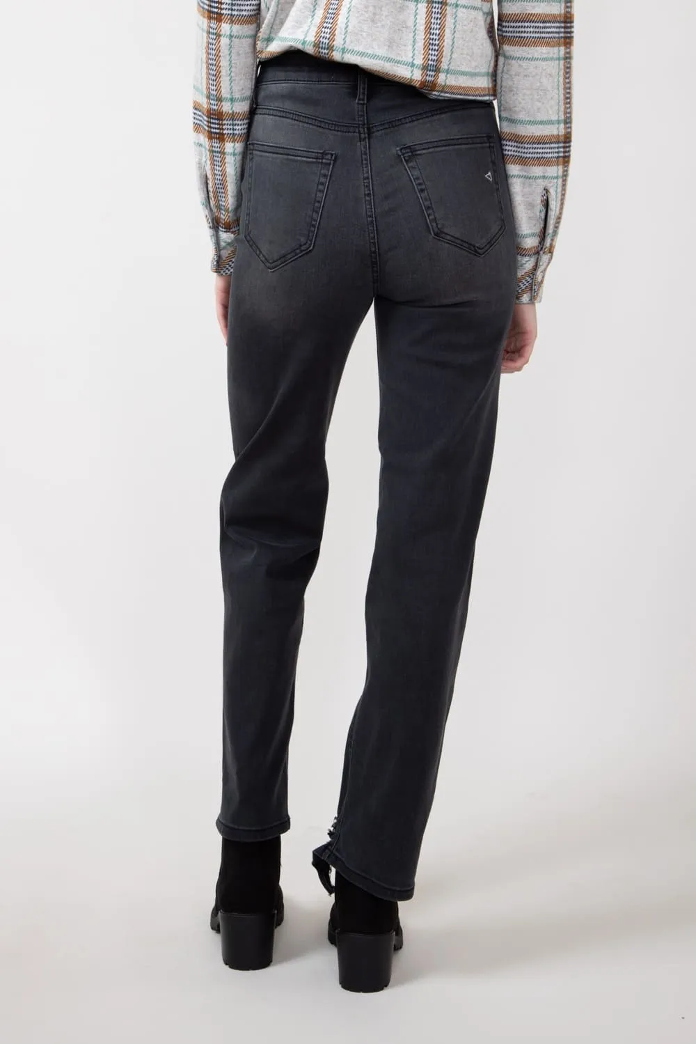 Hidden Destroyed Hem Straight Jeans for Women in Black | HD1399RS-BLK