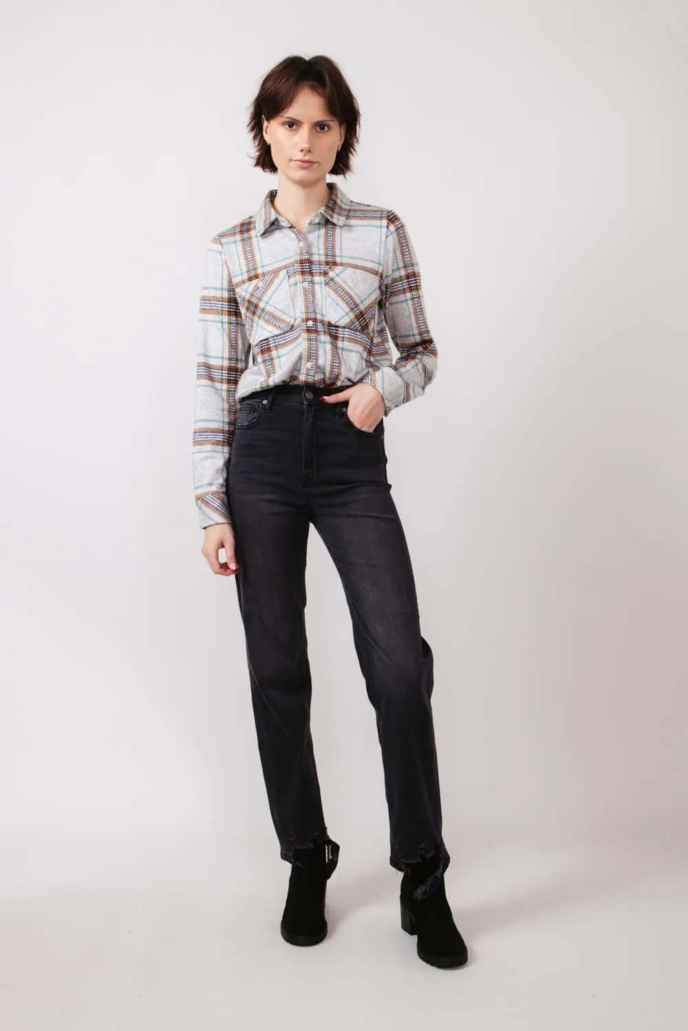 Hidden Destroyed Hem Straight Jeans for Women in Black | HD1399RS-BLK
