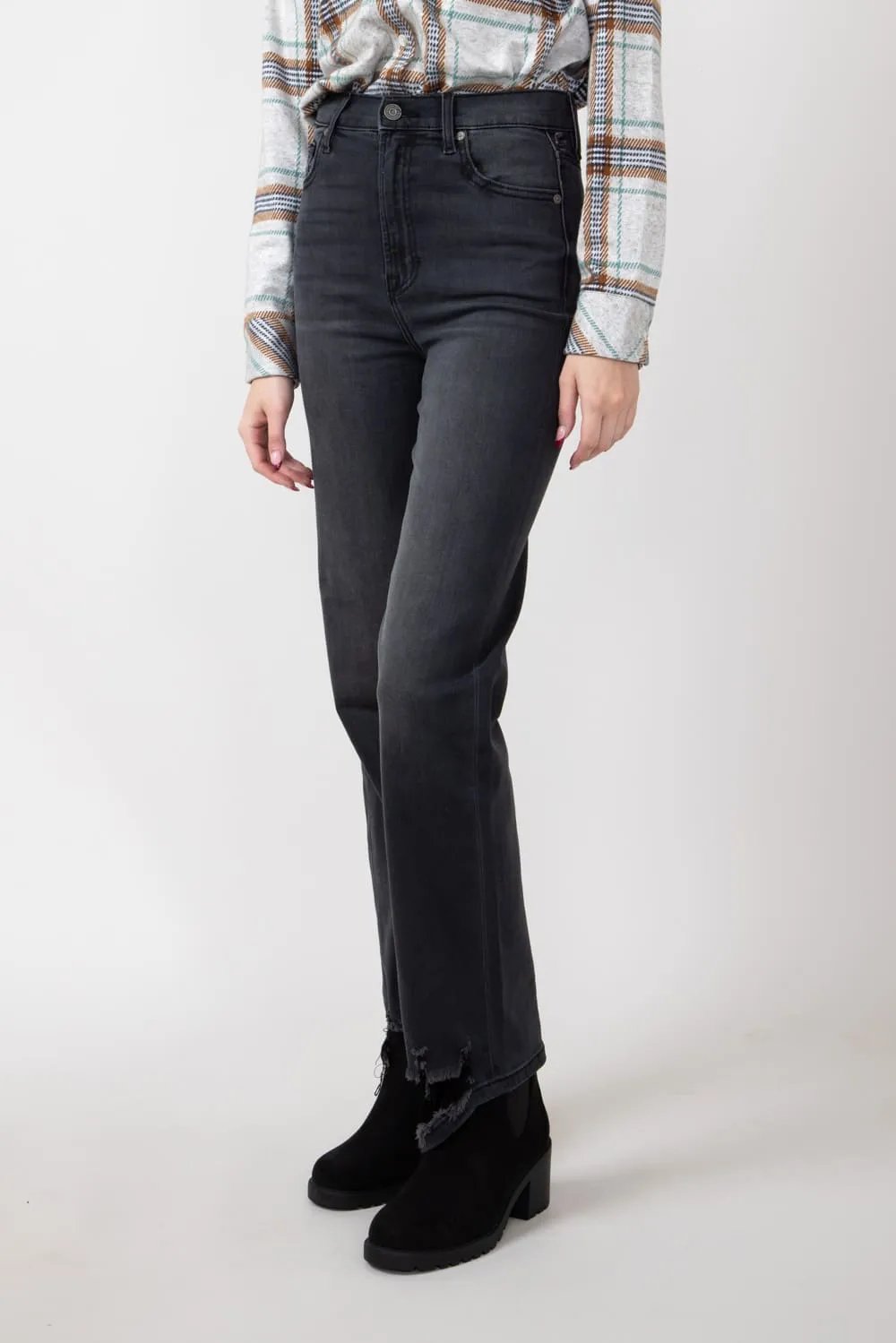 Hidden Destroyed Hem Straight Jeans for Women in Black | HD1399RS-BLK