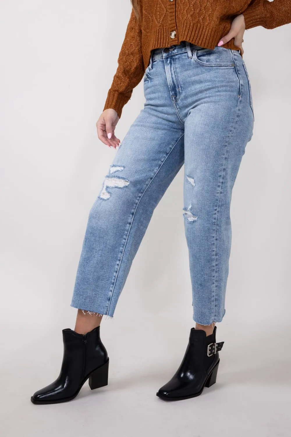 Hidden High Rise Cropped Wide Straight Leg Jeans for Women | HD1633WS-ML