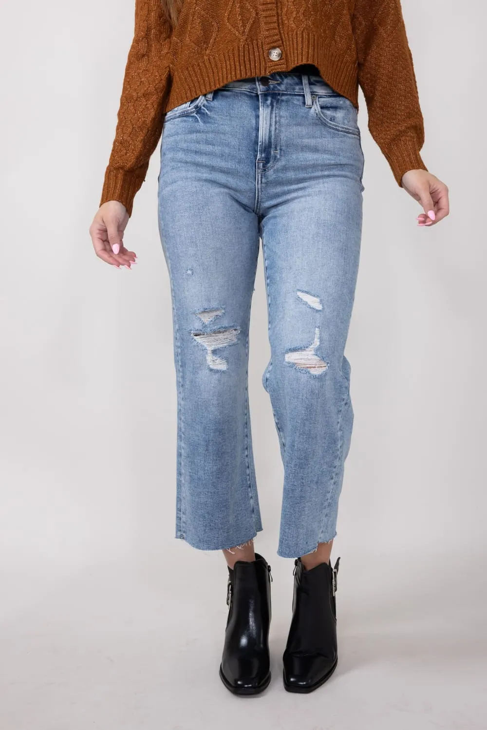 Hidden High Rise Cropped Wide Straight Leg Jeans for Women | HD1633WS-ML
