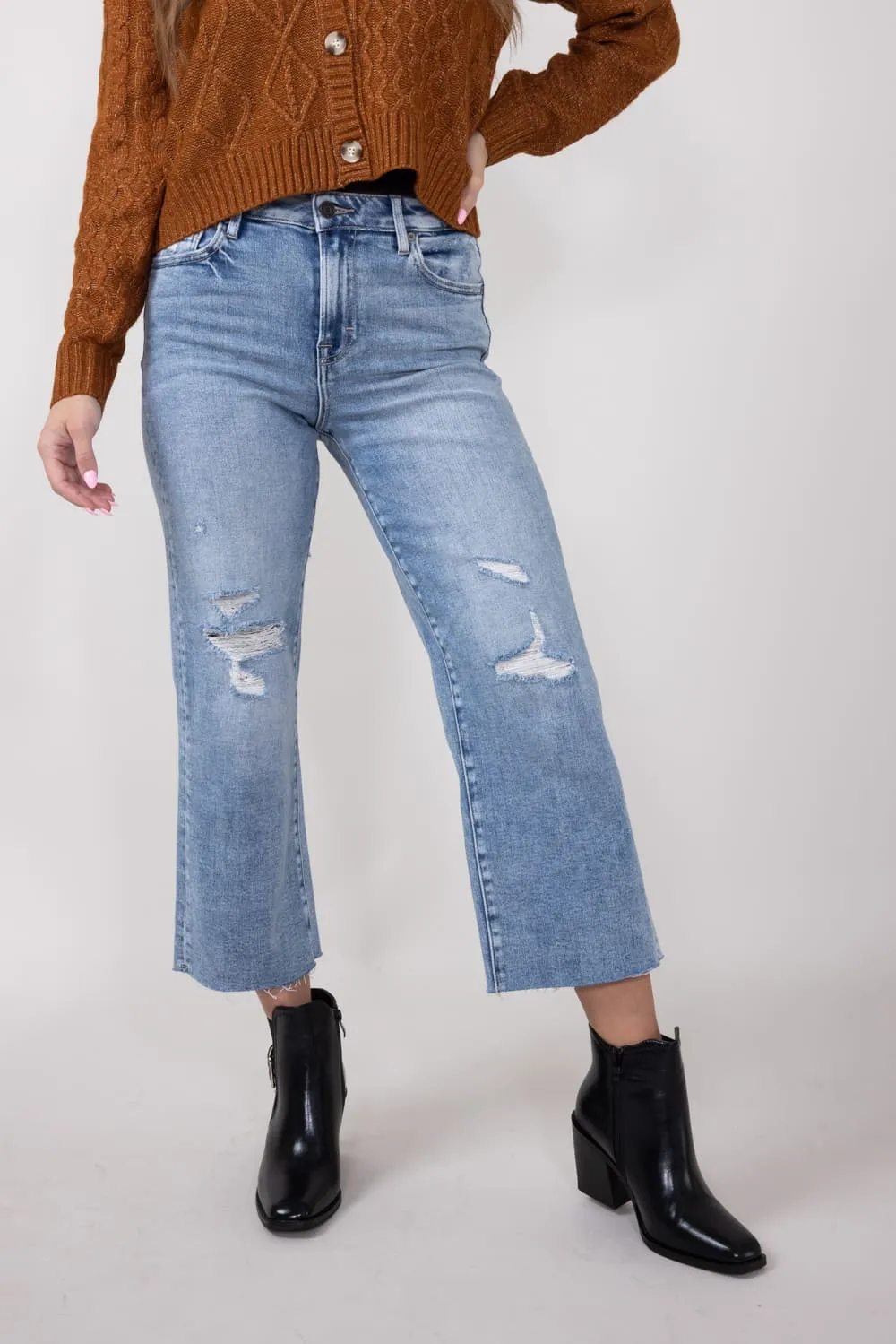 Hidden High Rise Cropped Wide Straight Leg Jeans for Women | HD1633WS-ML