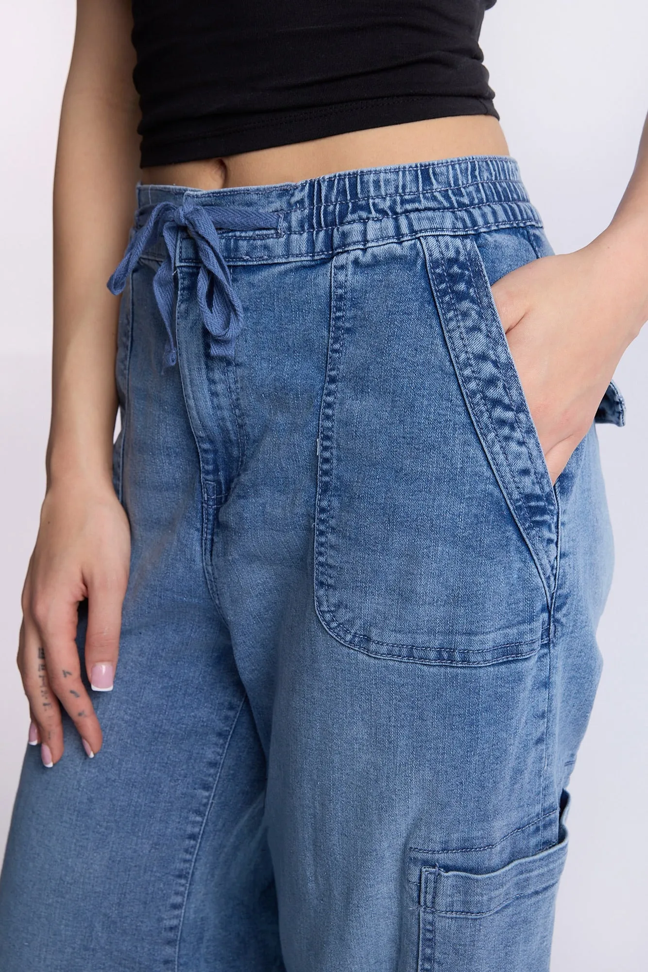 High Rise Drapey Baggy Cargo Jeans