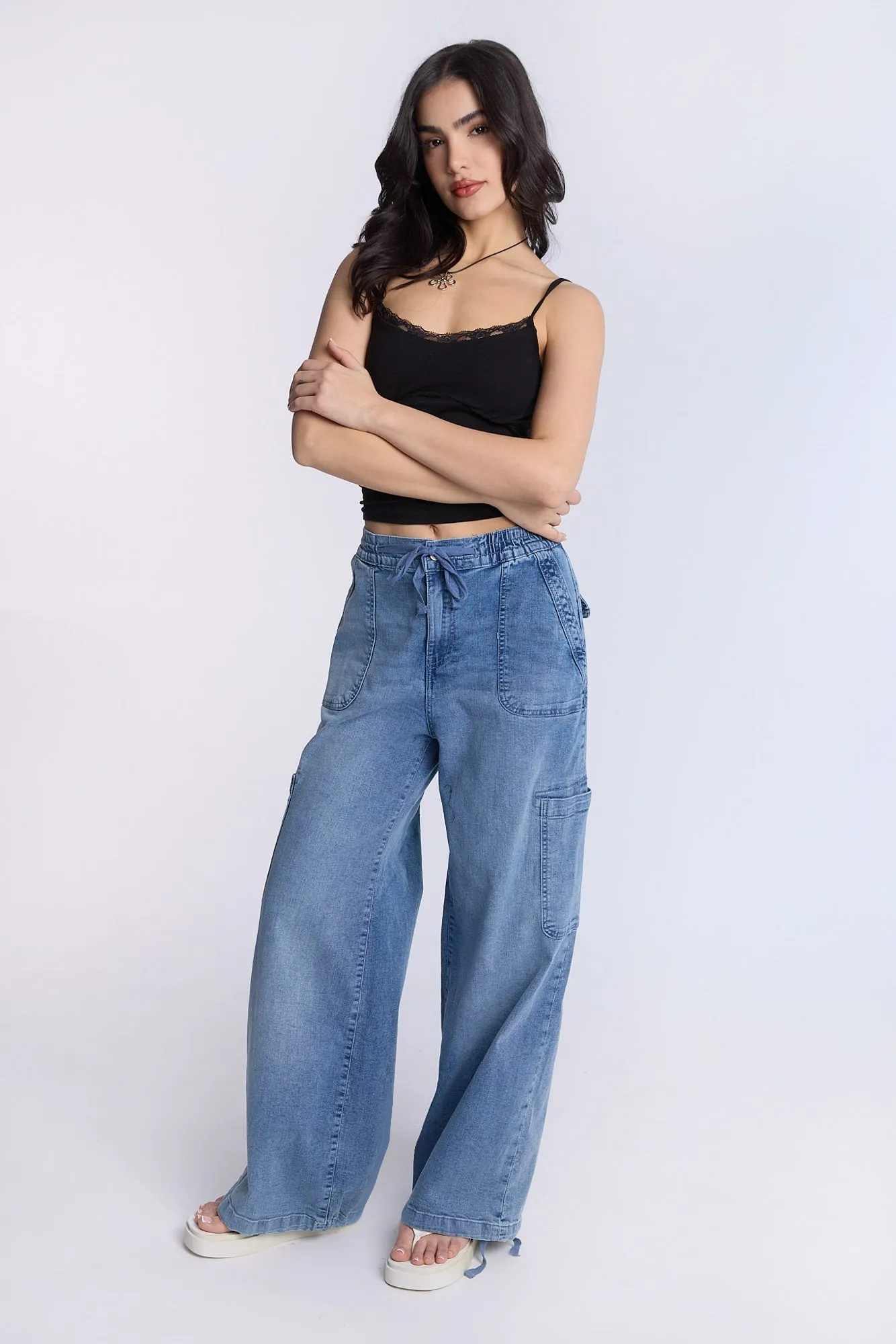 High Rise Drapey Baggy Cargo Jeans