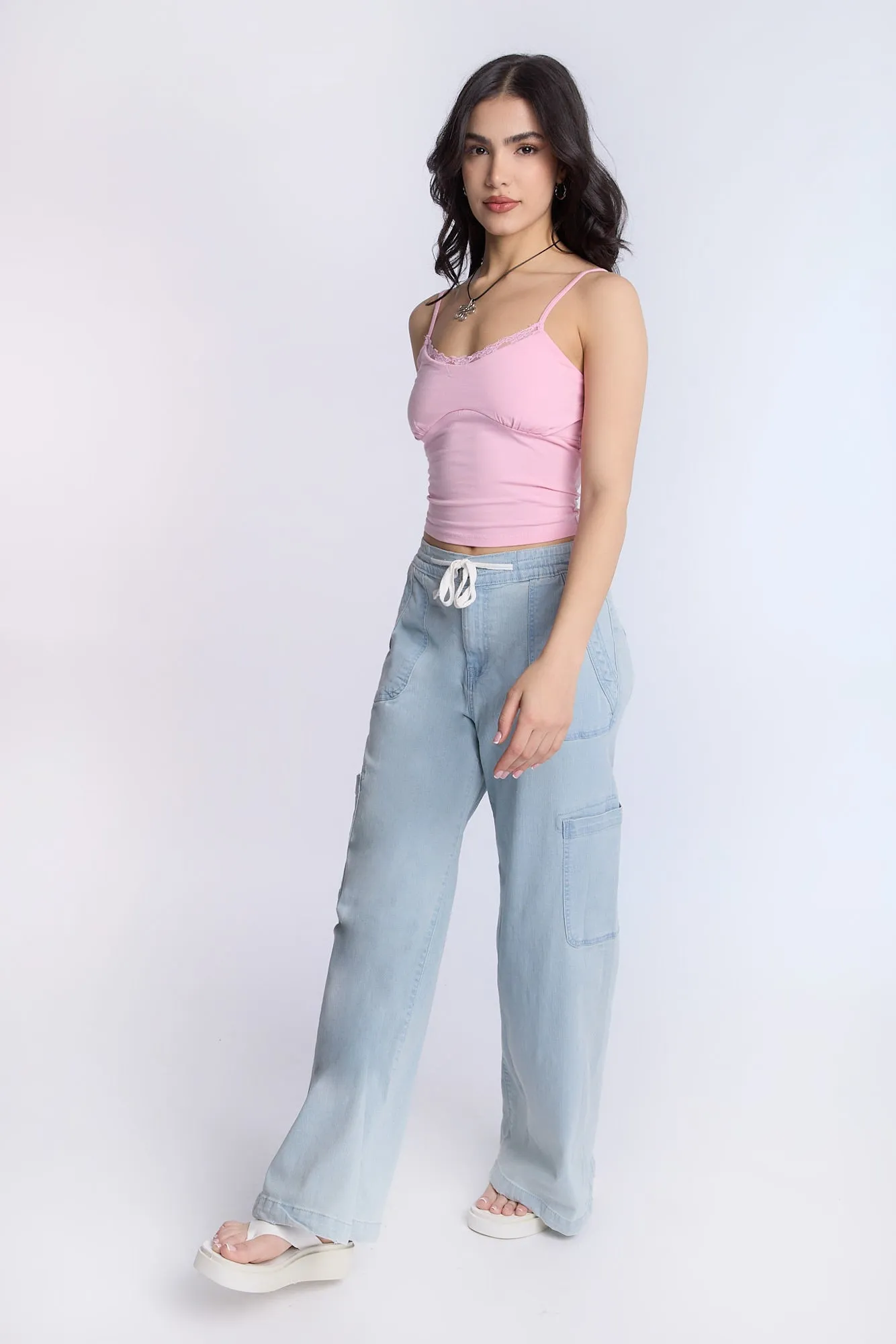 High Rise Drapey Baggy Cargo Jeans