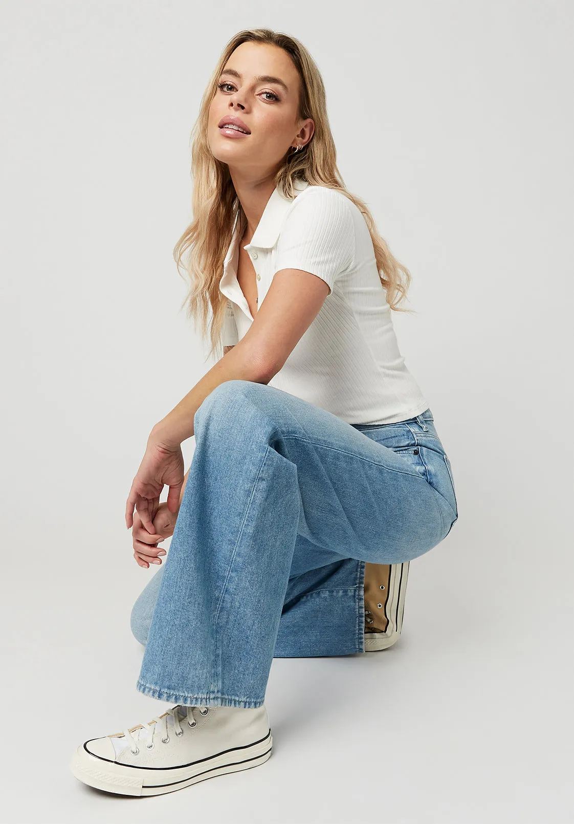High Rise Wide Leg Addie Women's Jeans, Medium Blue - BL15793