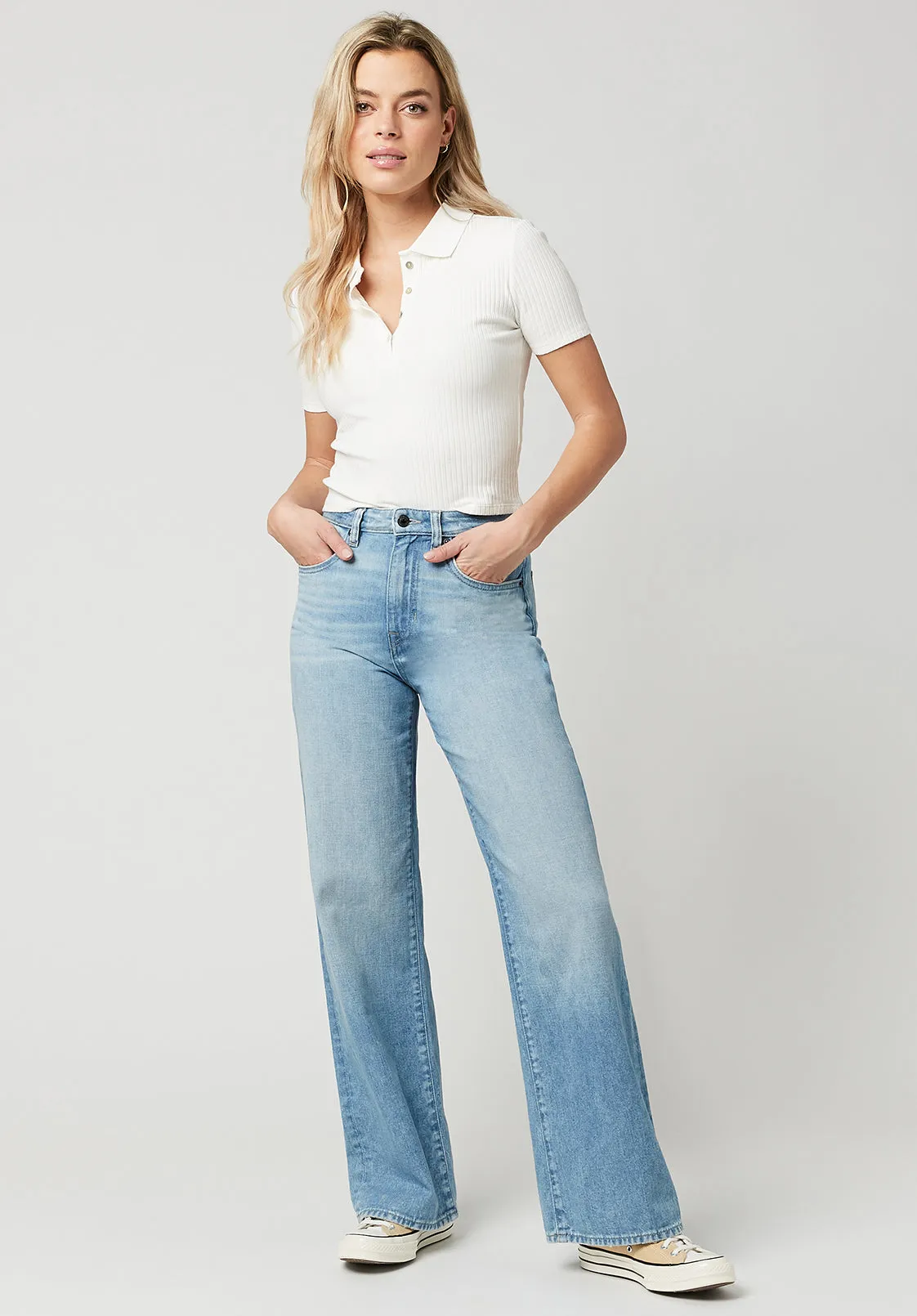 High Rise Wide Leg Addie Women's Jeans, Medium Blue - BL15793
