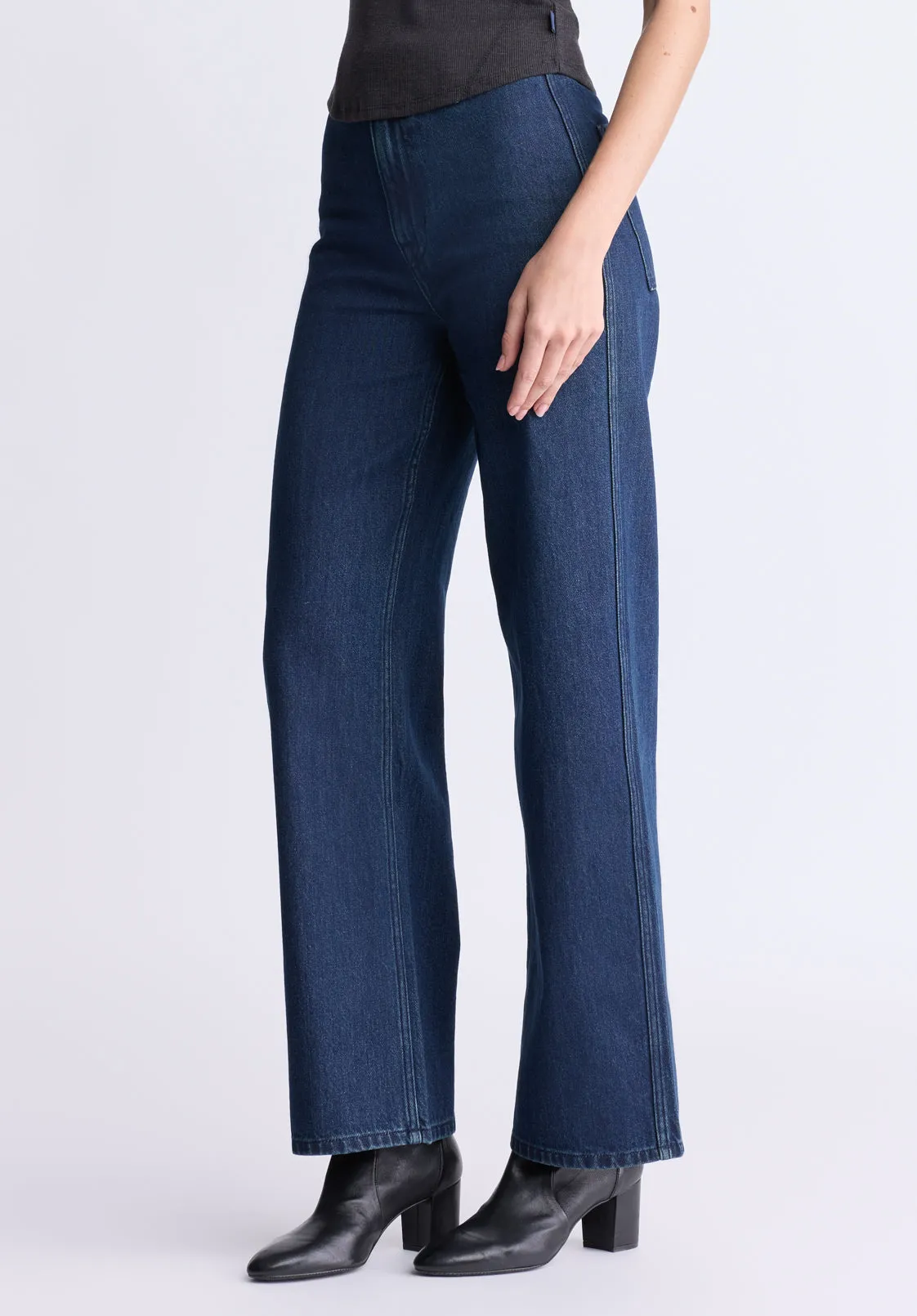 High Rise Wide Leg Adele Women's Jeans, Dark Rinse Wash - BL16013