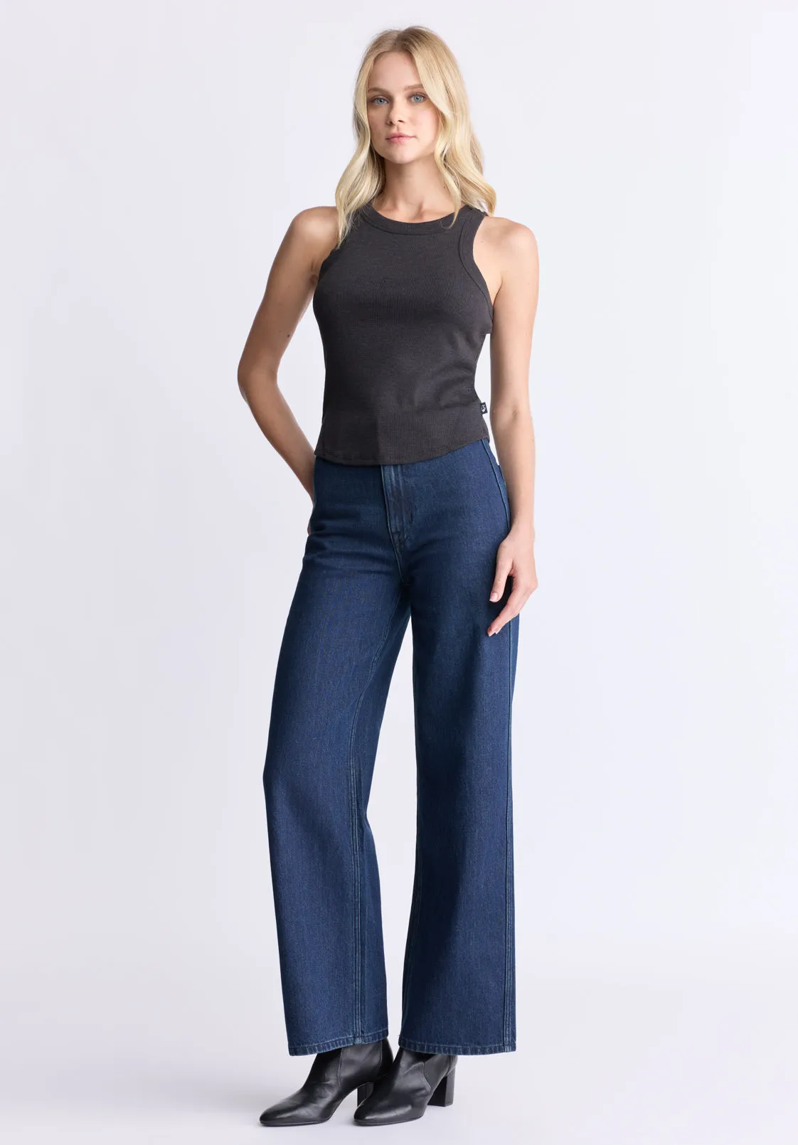 High Rise Wide Leg Adele Women's Jeans, Dark Rinse Wash - BL16013
